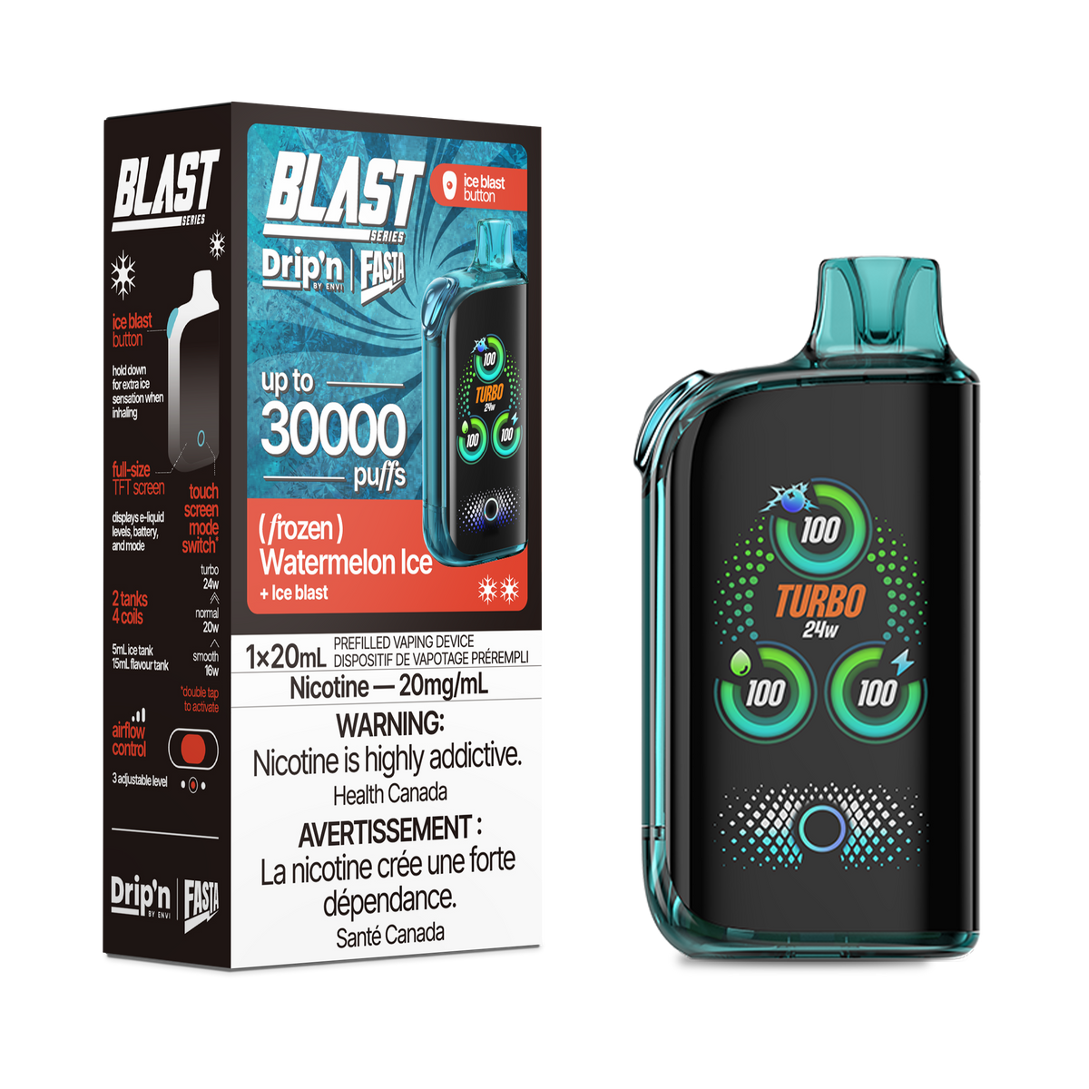 Drip'n Fasta Blast - Disposable E-Cig (PROVINCIAL) (30k Puffs) - Sour / Double Mango Ice / 20mg