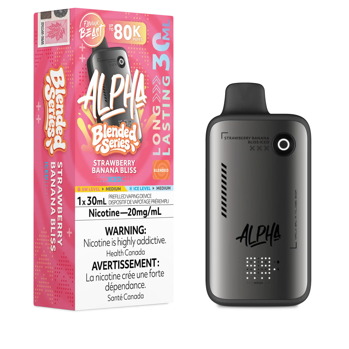 Strawberry Banana Bliss Iced Flavour Beast Alpha - Disposable Vape 80K