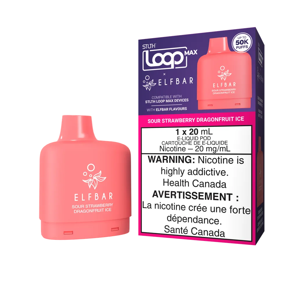 Sour Strawberry Dragonfruit Ice Stlth Loop Max x Elf Bar Pod 50K