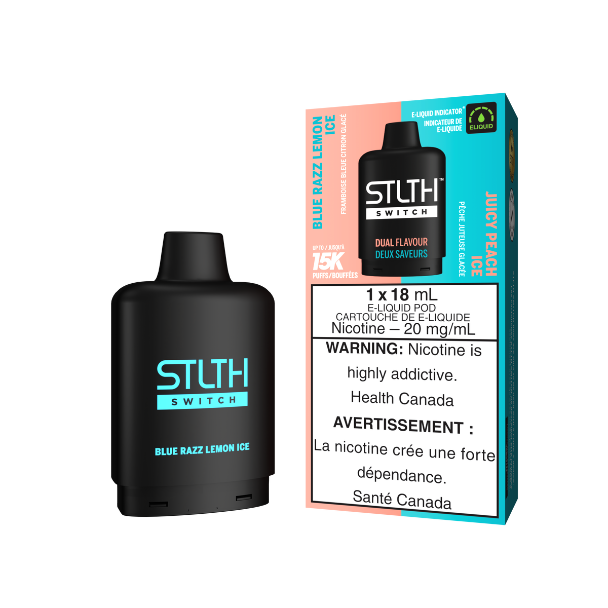Stlth Switch - Pods (PROVINCIAL) (15K puffs) - Blue Razz Lemon Ice & Juicy Peach Ice