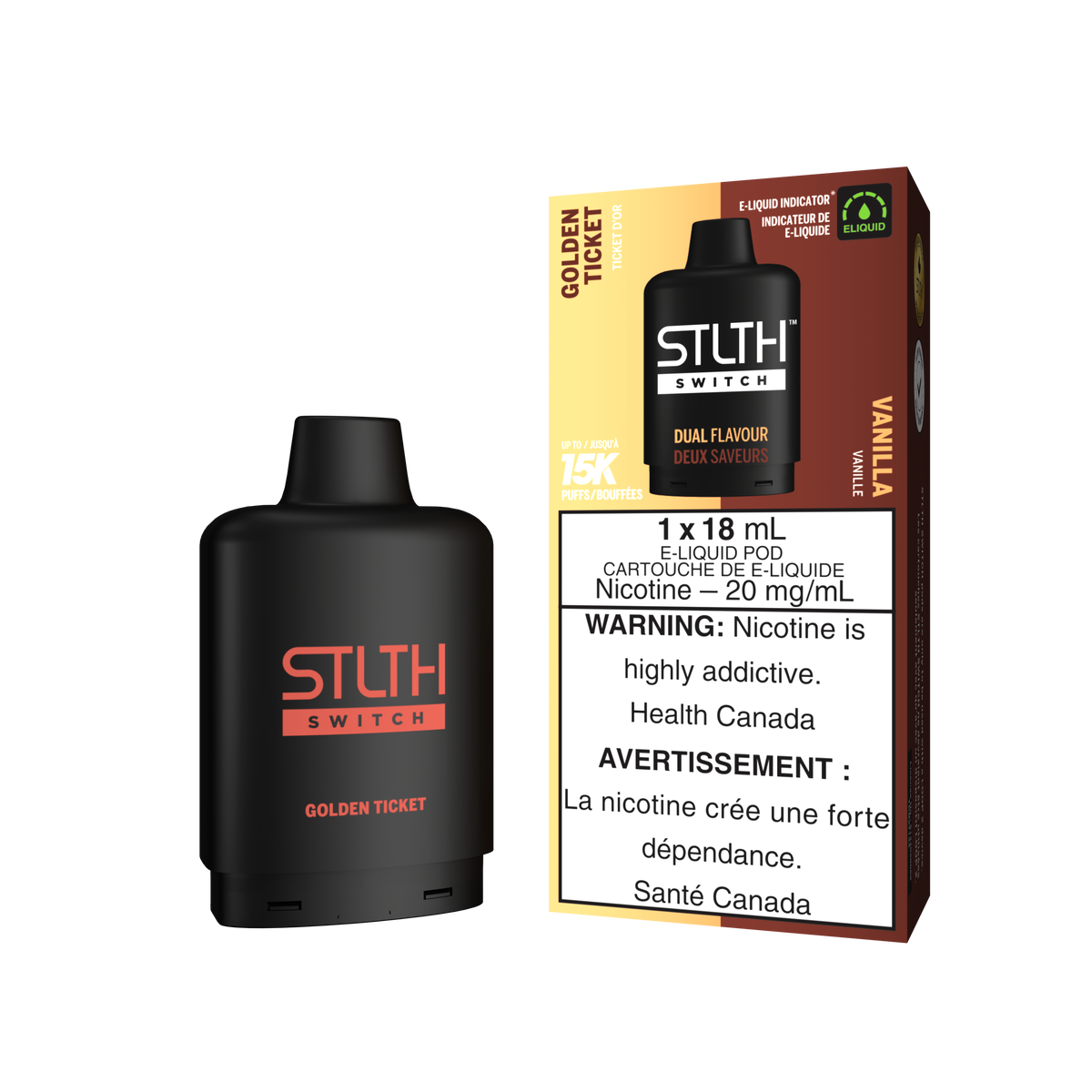Stlth Switch - Pods (PROVINCIAL) (15K puffs) - Golden Ticket & Vanilla