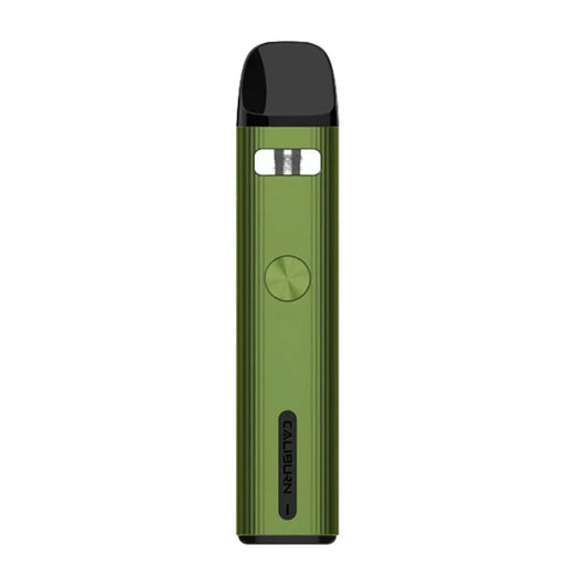 Uwell Caliburn G2 Pod Kit in gradient green to orange, sleek design with black mouthpiece and button.