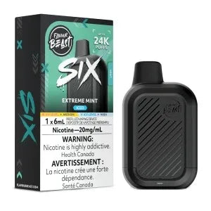 Flavour Beast SIX Extreme Mint Iced 20mg vape with 6mL e-liquid and rechargeable battery