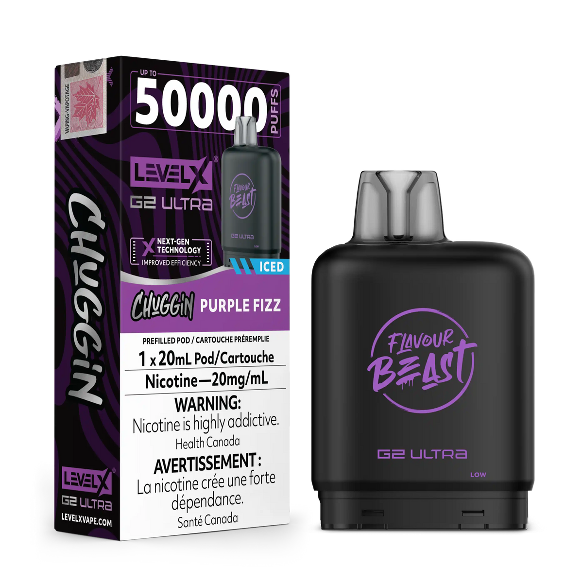 Purple Sparkle/Fizz Iced Chuggin by Level X Flavour Beast G2 Ultra 50K