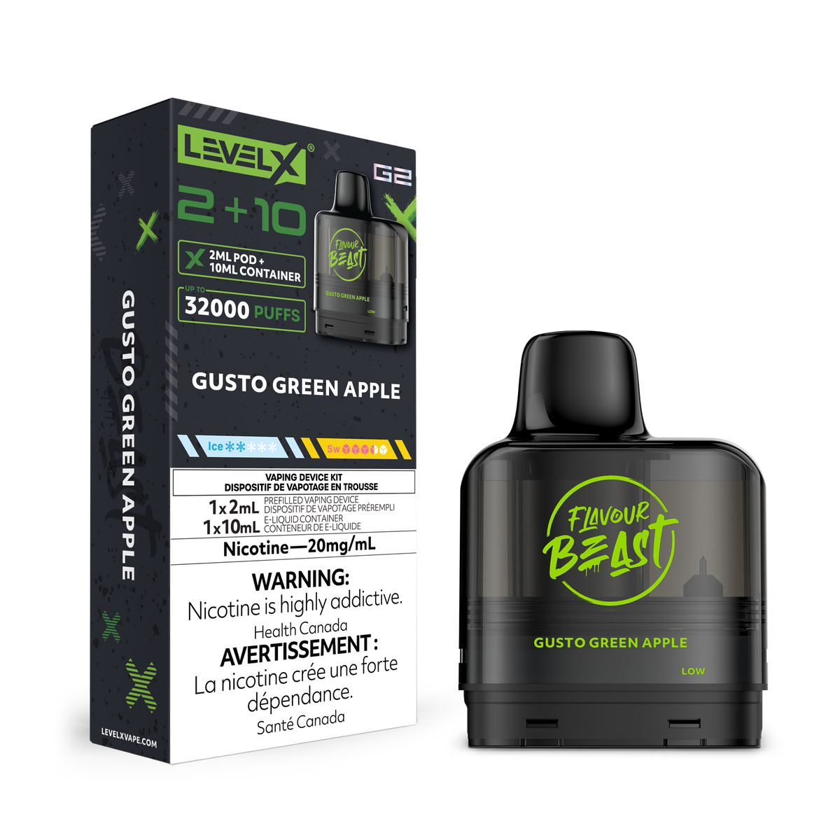 Level X Flavour Beast G2 Pod 2+10mL – Gusto Green Apple