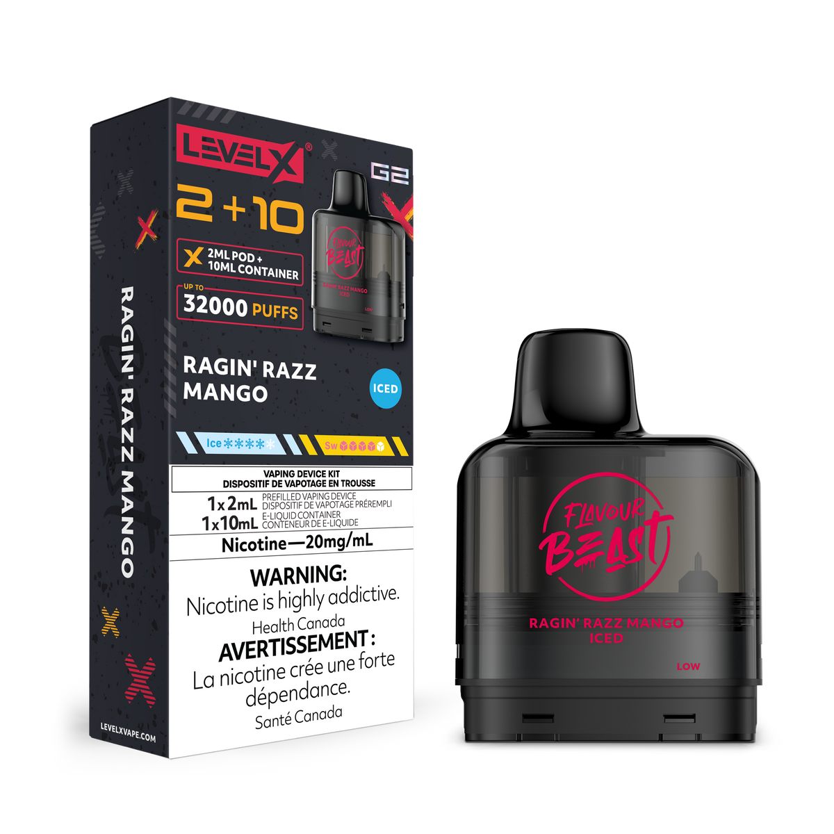 Level X Flavour Beast G2 Pod 2+10mL – Ragin' Razz Mango Iced