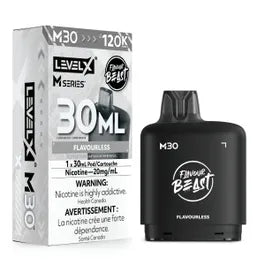 LevelX M Series 30ml disposable vape device and its retail packaging box, featuring the Flavour Beast x LevelX collaboration on a clean white background.