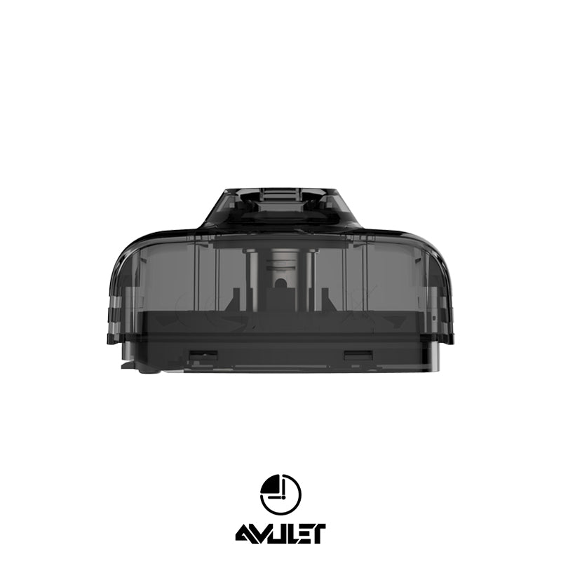 Uwell Amulet replacement pod, dark translucent plastic, compact rectangular design with a mouthpiece.