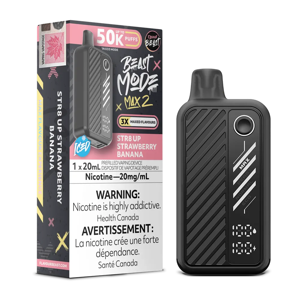 STR8 UP Strawberry Banana Iced Flavour Beast Mode Max 2 - Disposable 50K by FLAVOUR BEAST