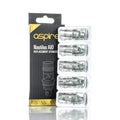 Aspire Nautilus AIO 1.8Ω NS replacement coils in a 5-pack blister, next to the black and gold packaging.