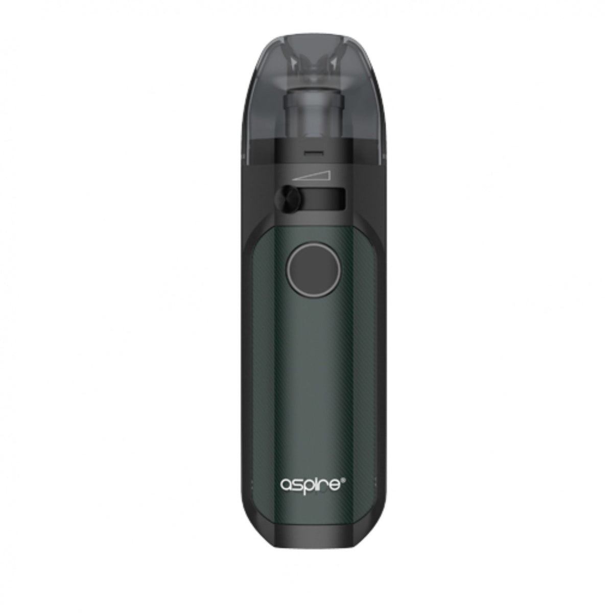 Aspire Tigon replacement pod in dark green with a transparent mouthpiece and black buttons.