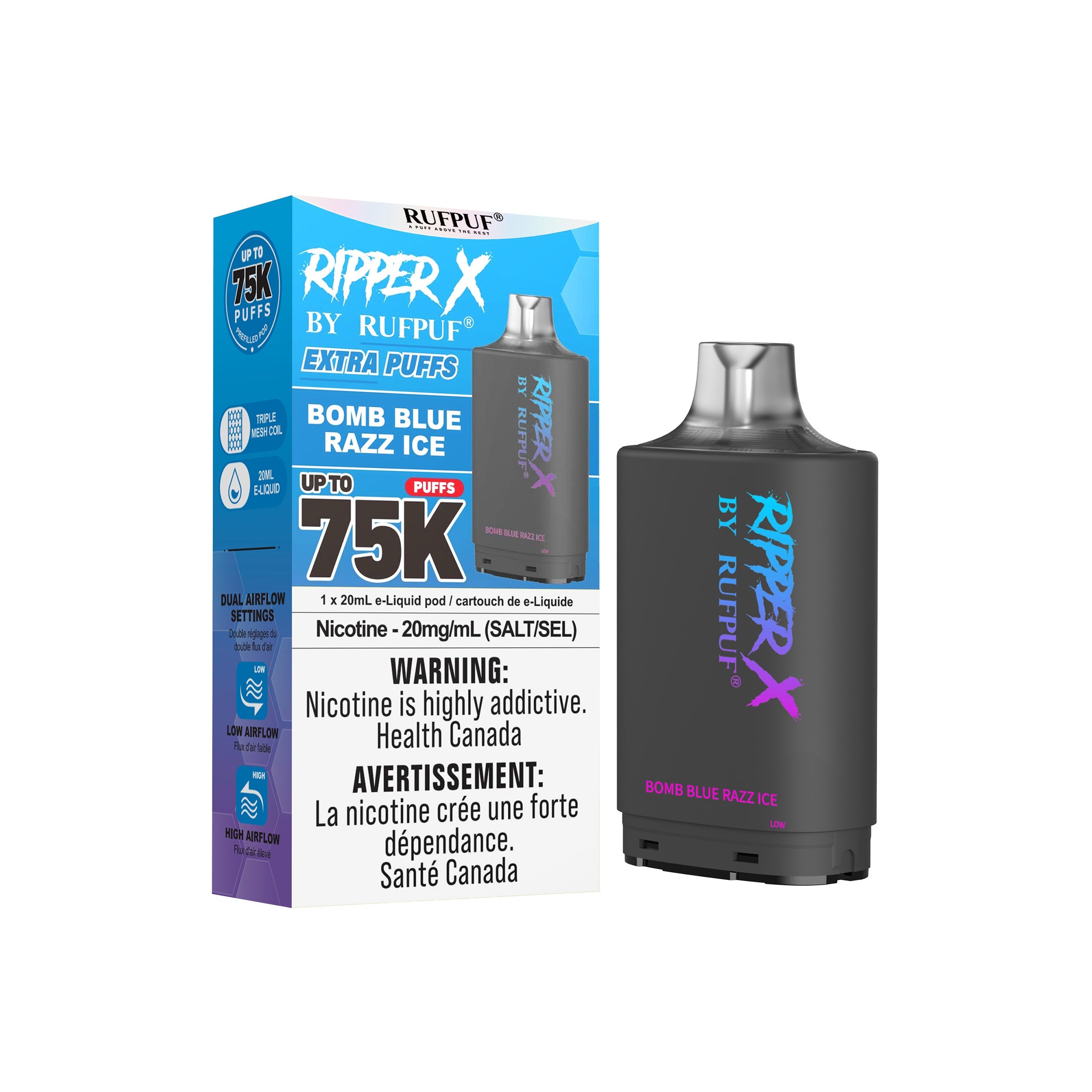 Bomb Blue Razz Ice Rufpuf Ripper X Pods 75K