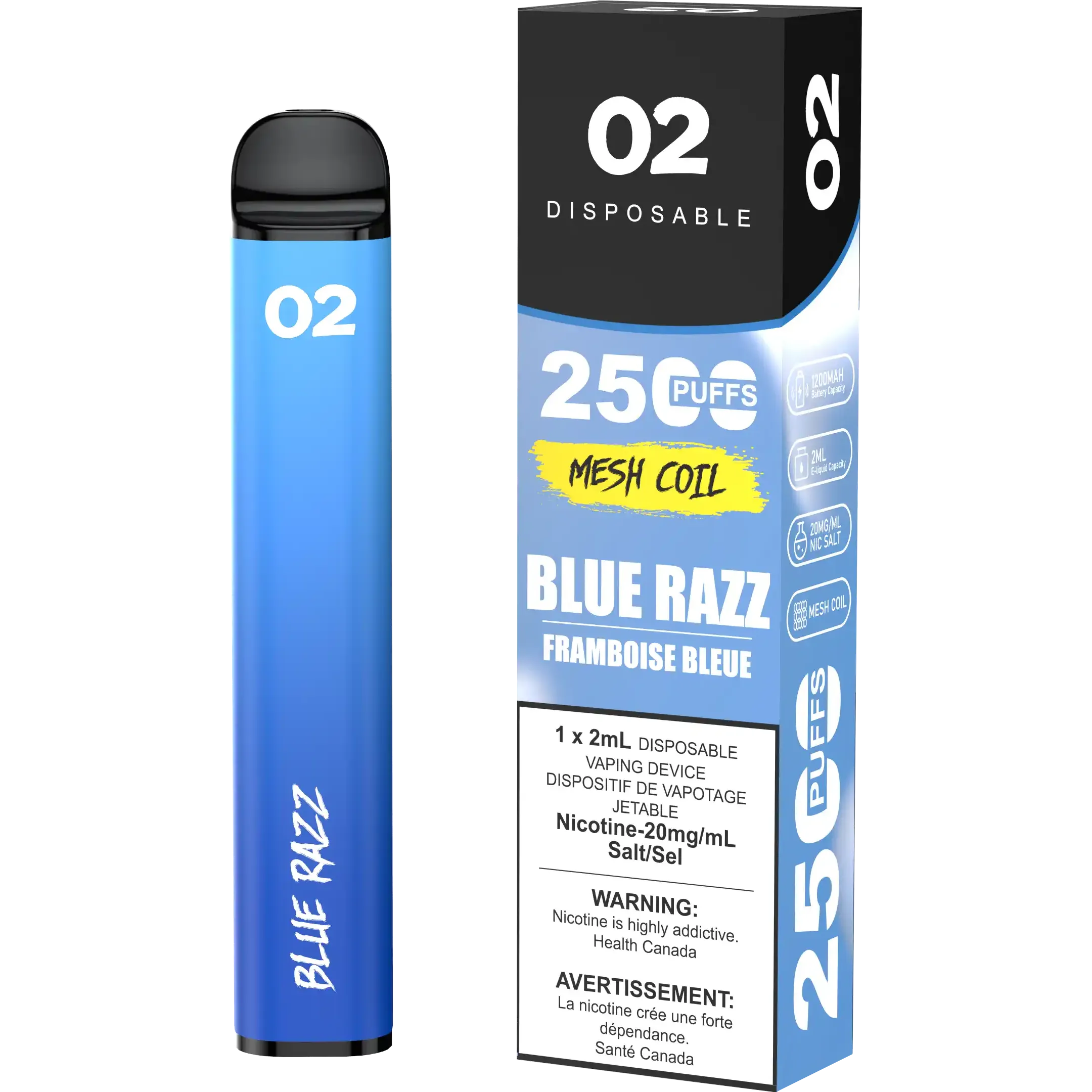 Blue Razz O2 - Disposable 2.5K