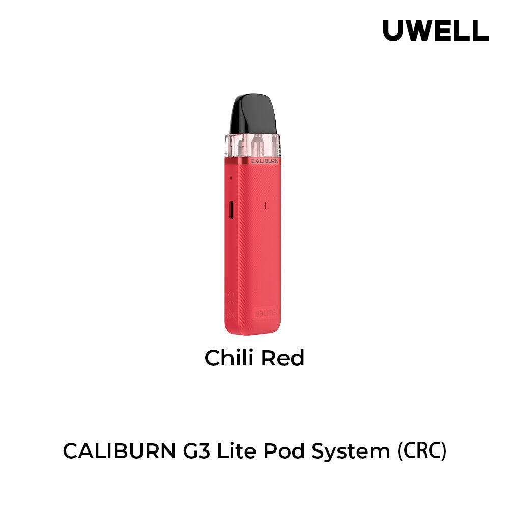 Uwell Caliburn G3 Lite Pod Kit in black, showing front, back, side views, and top/bottom of the pod.