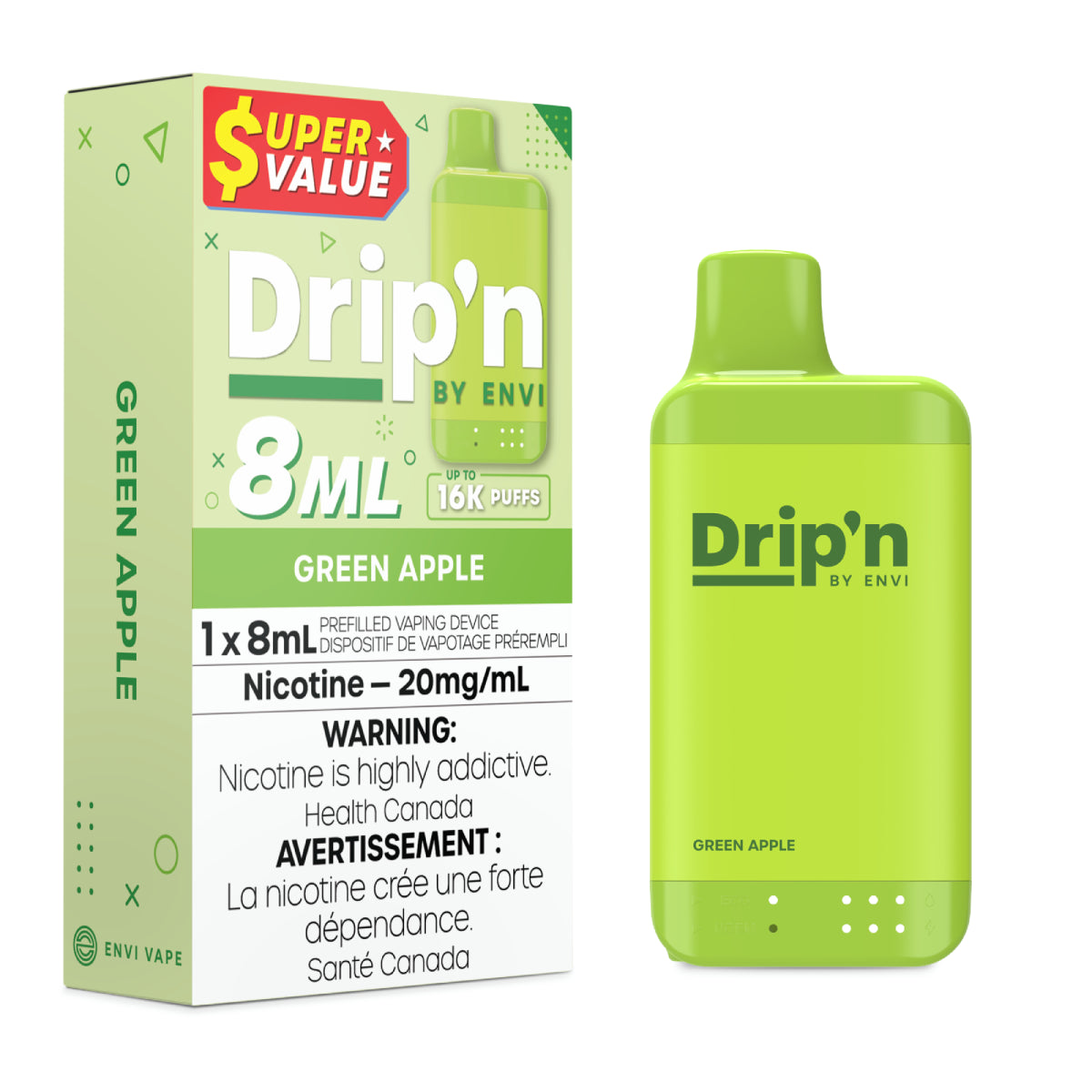 Drip'n by Envi 8mL Disposable - Green Apple