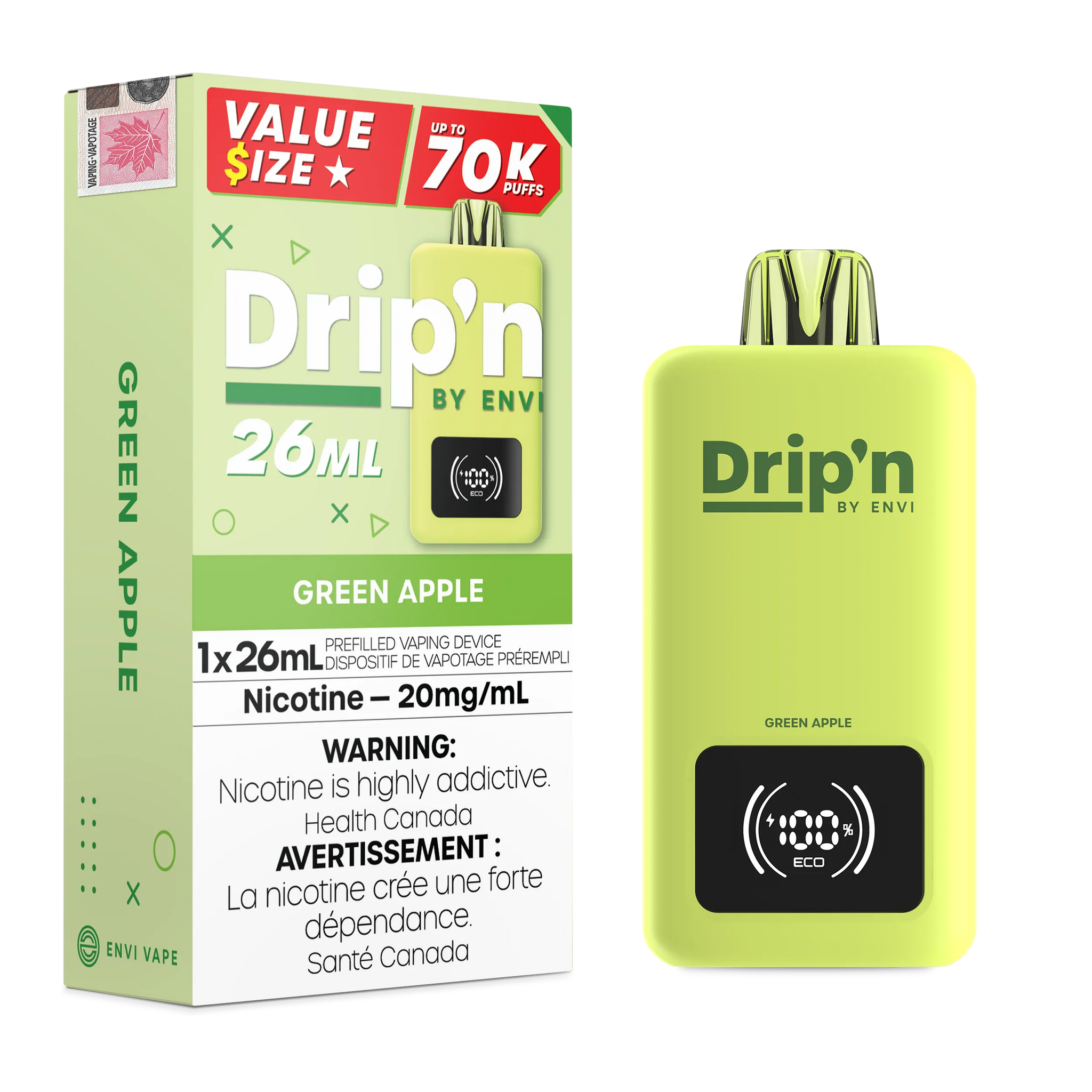 Green Apple Drip'n 26mL - Disposable 70K