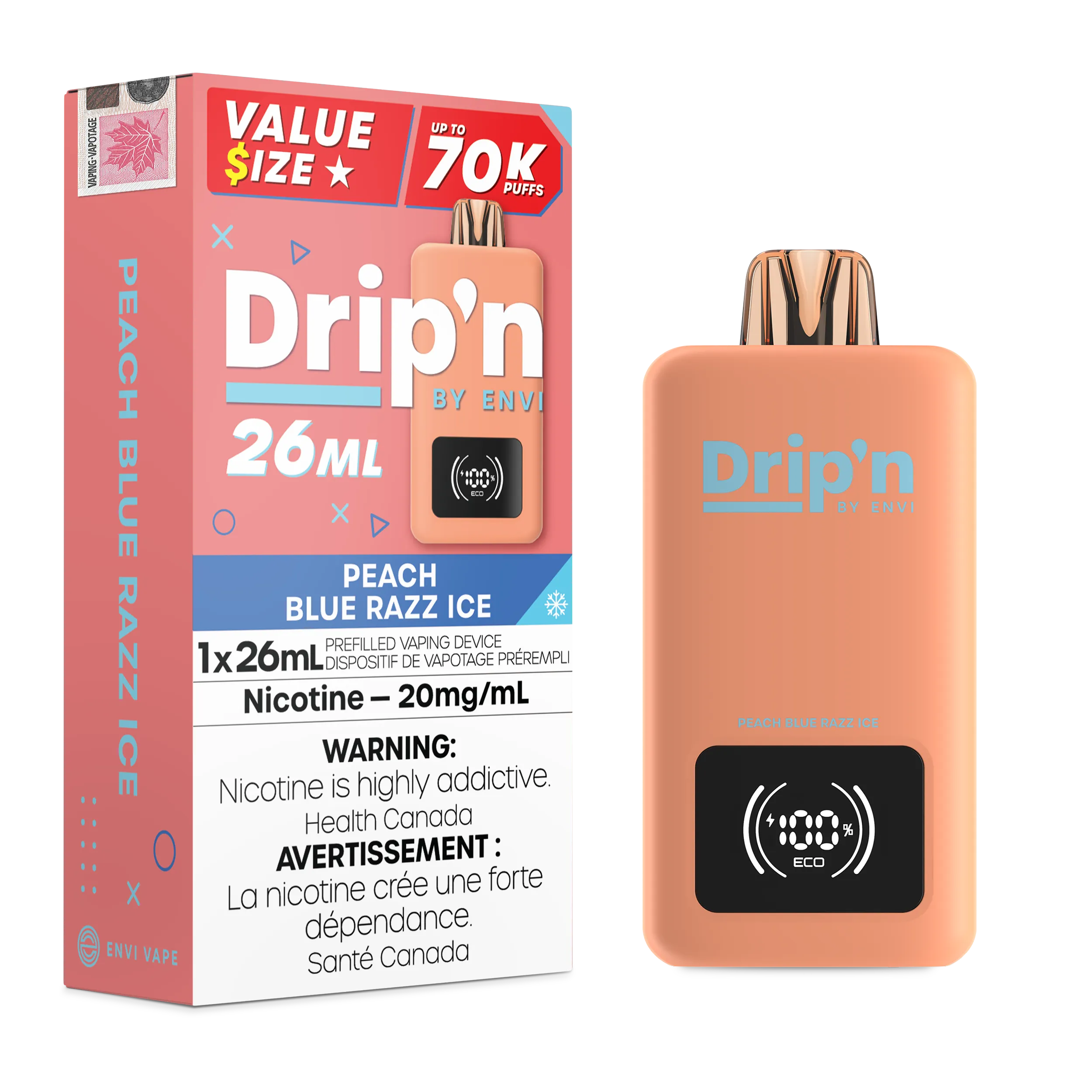 Peach Blue Razz Ice Drip'n 26mL - Disposable 70K