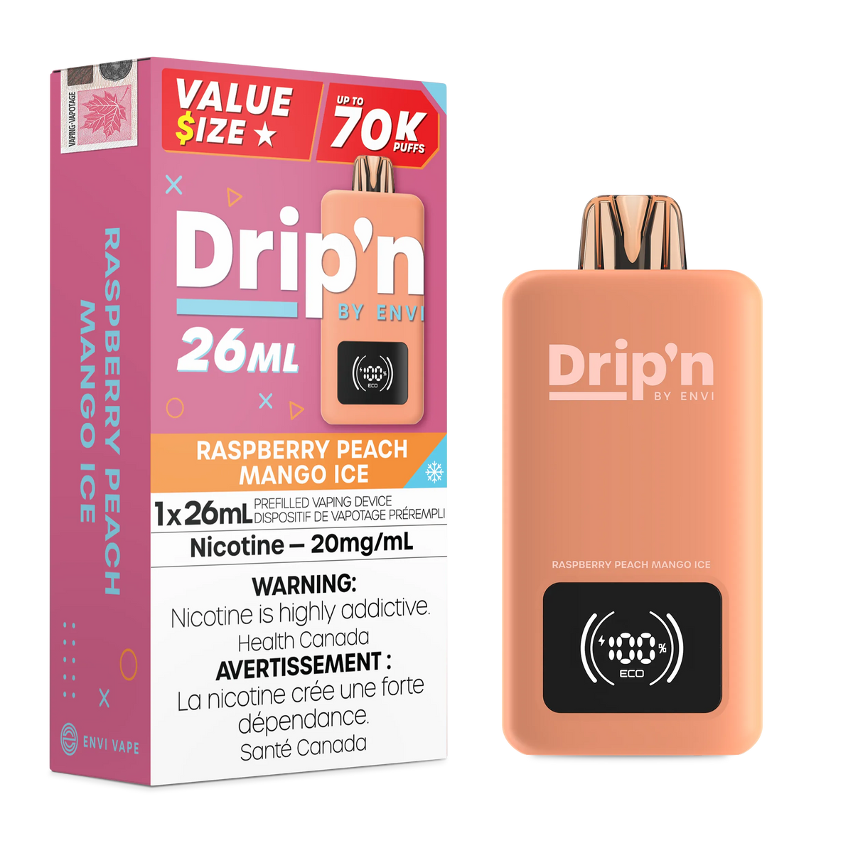 Raspberry Peach Mango Ice Drip'n 26mL - Disposable 70K