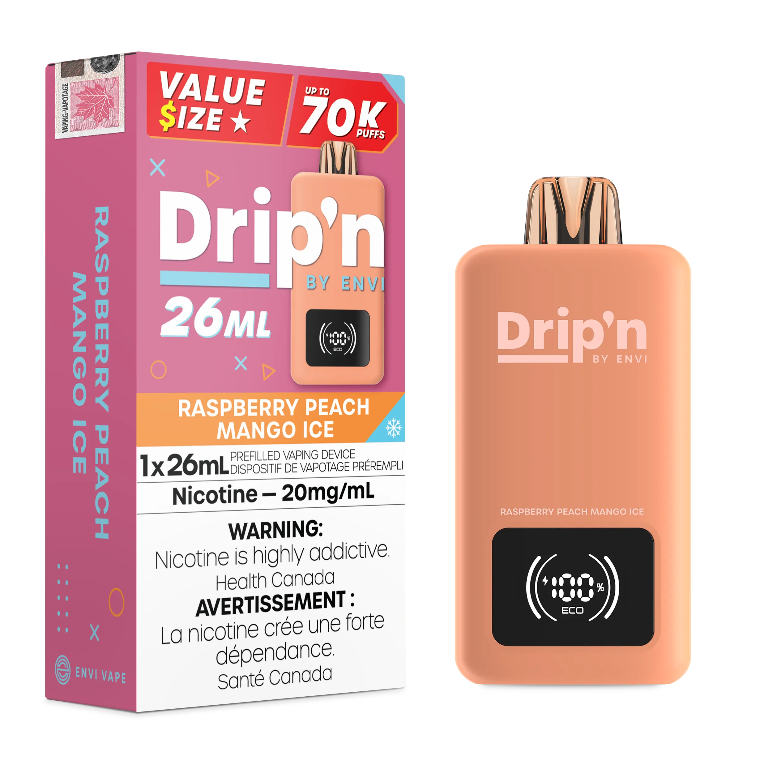 Raspberry Peach Mango Ice Drip'n 26mL - Disposable 70K