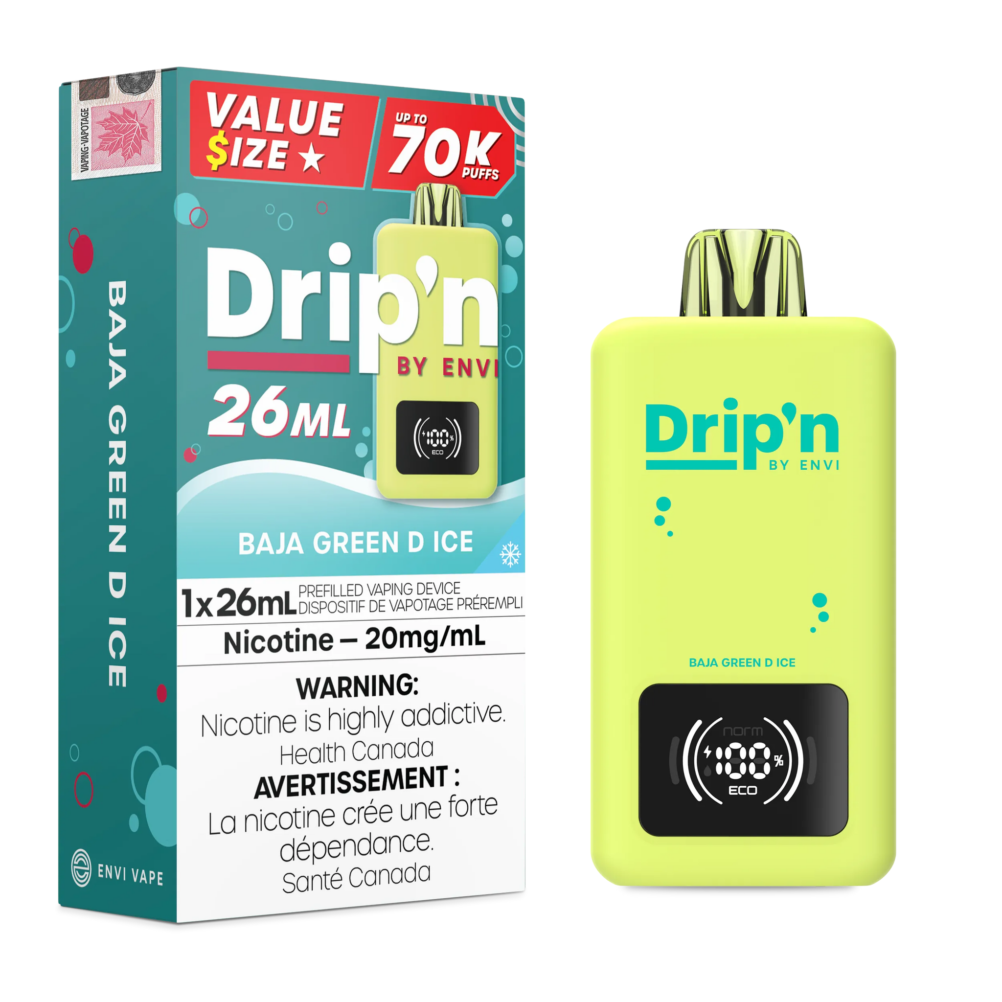 Baja Green D Ice Drip'n 26mL - Disposable 70K