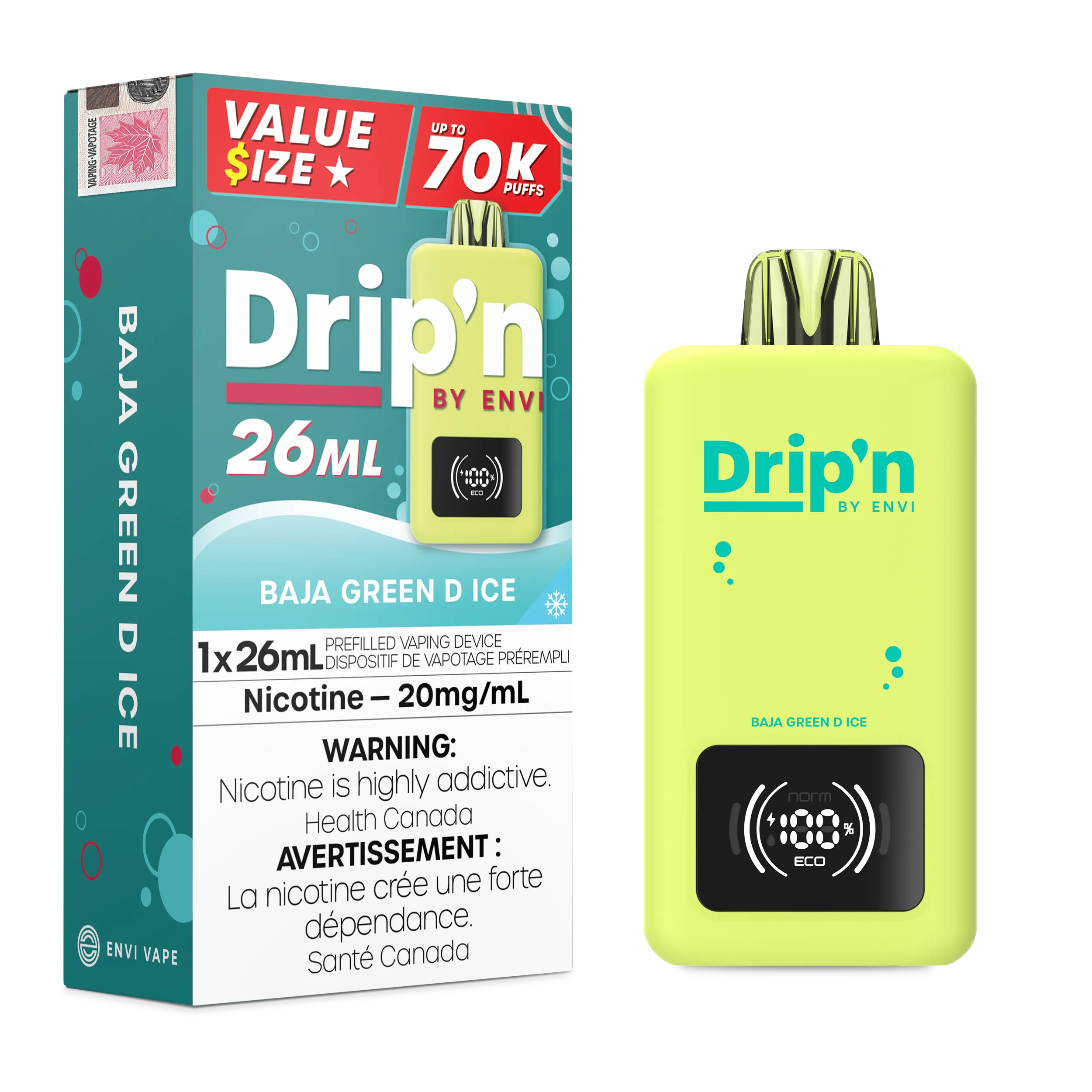 Baja Green D Ice Drip'n 26mL - Disposable 70K