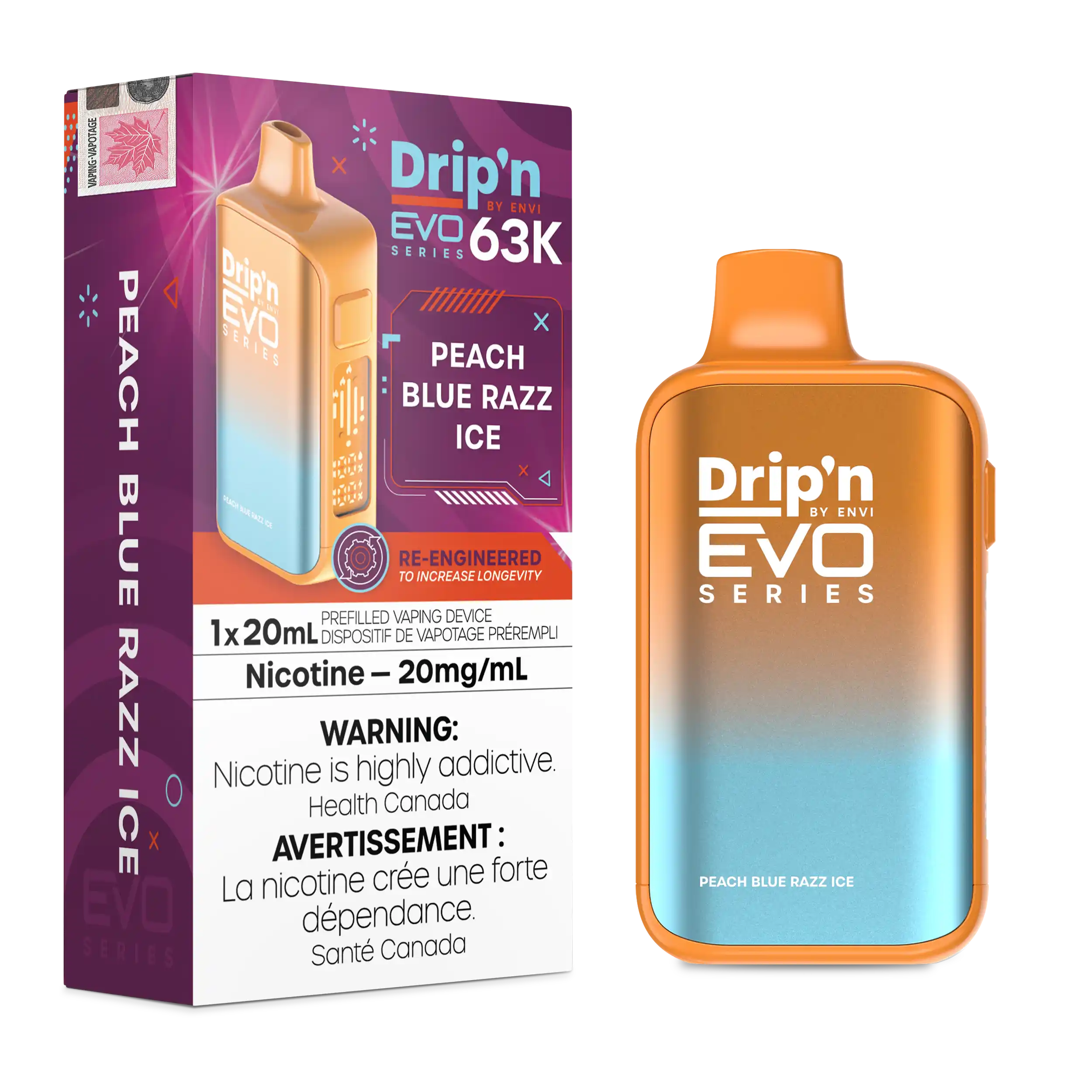 Peach Blue Razz Ice Drip'n by Envi EVO 63K - Disposable Vape - view 2
