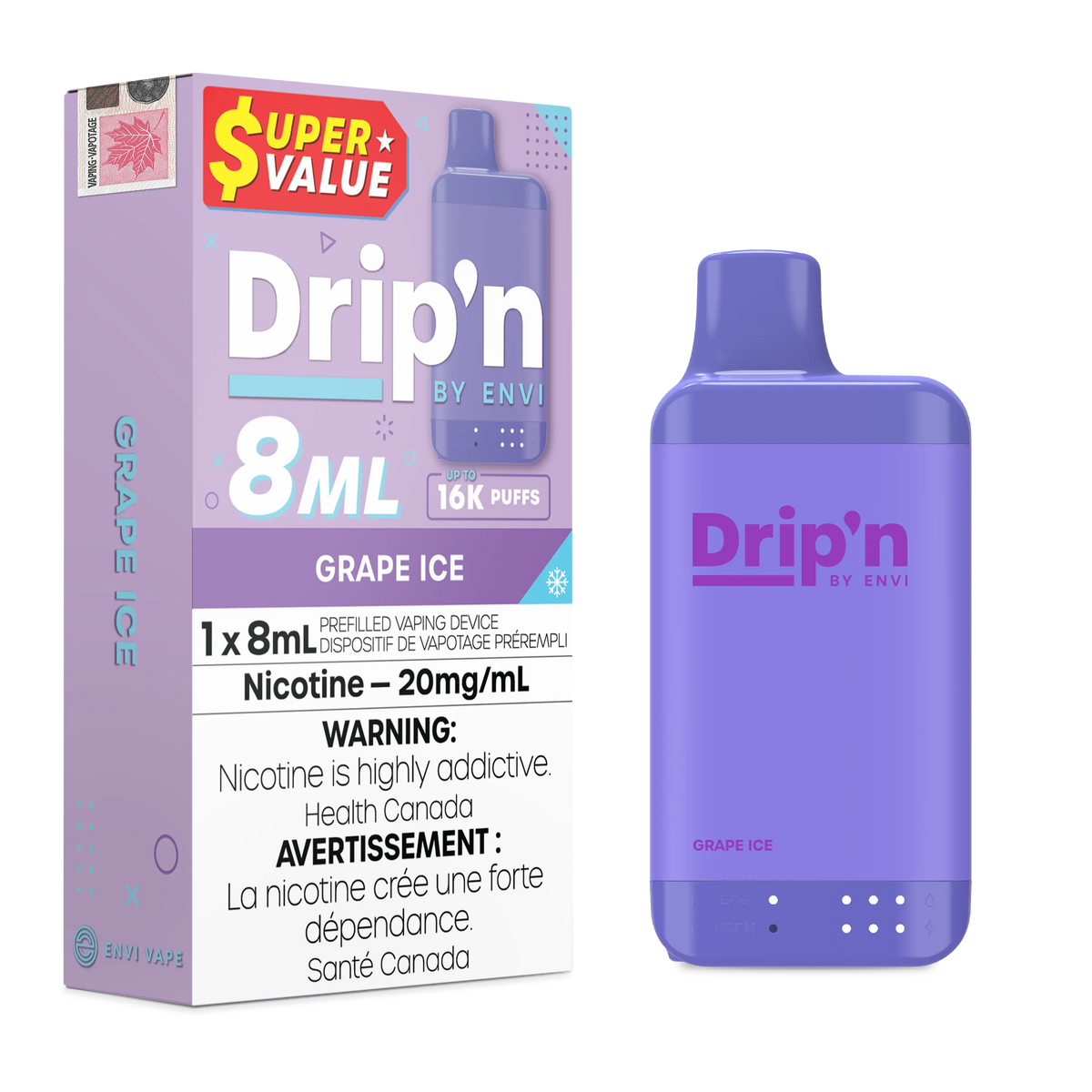 Grape Ice Drip'n by Envi 8ml - Disposable 16K by DRIP'N