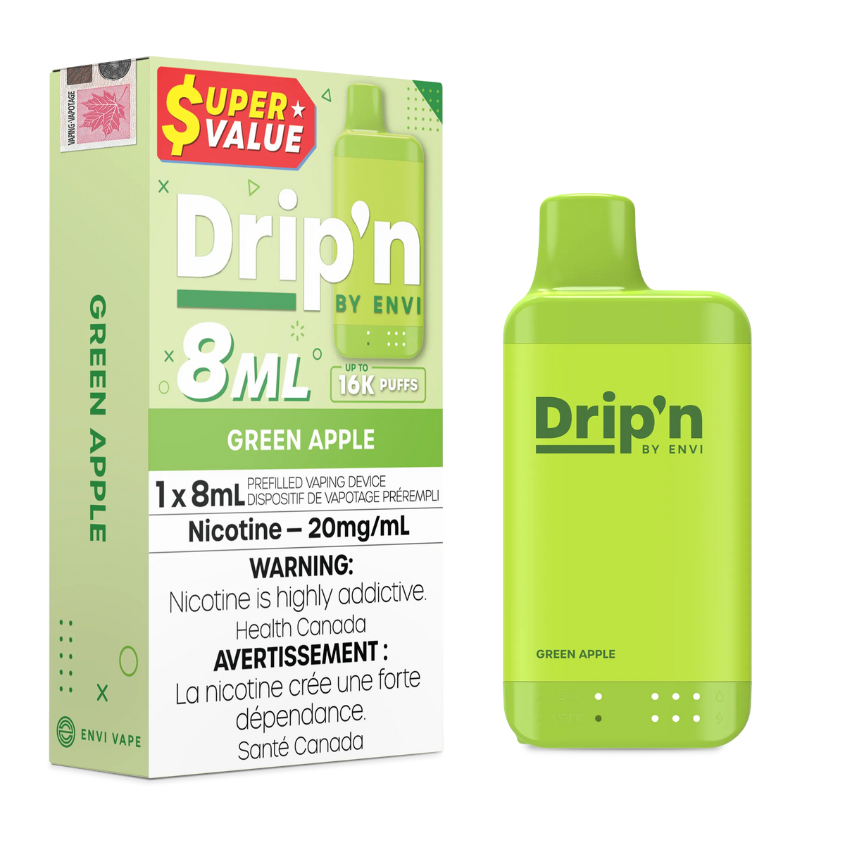 Green Apple Drip'n by Envi 8ml - Disposable 16K by DRIP'N
