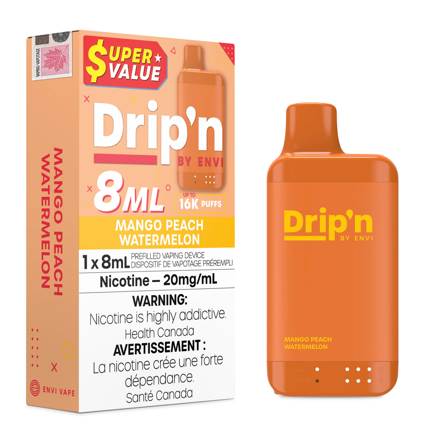 Mango Peach Watermelon Drip'n by Envi 8ml - Disposable 16K