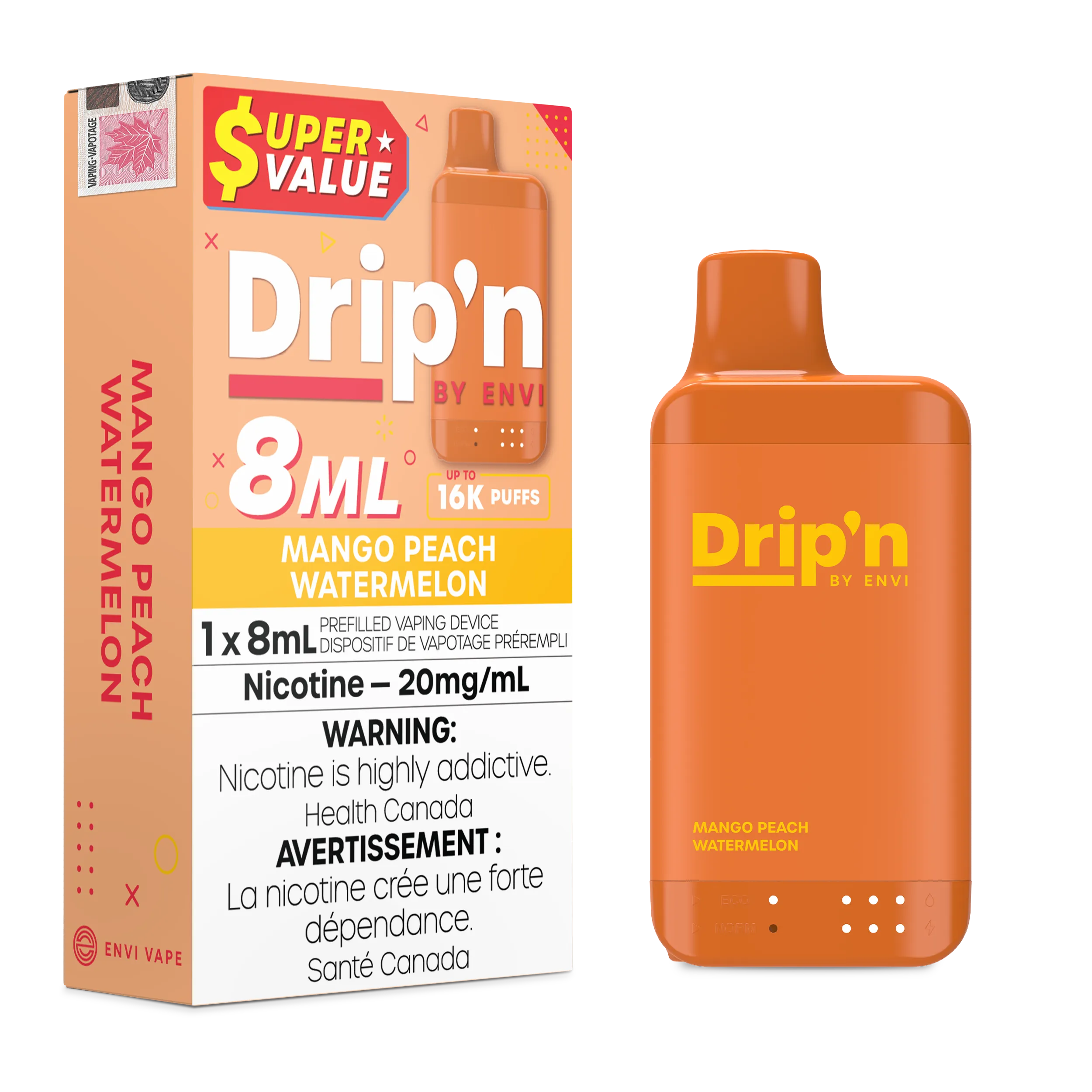 Mango Peach Watermelon Drip'n by Envi 8ml - Disposable 16K by DRIP'N