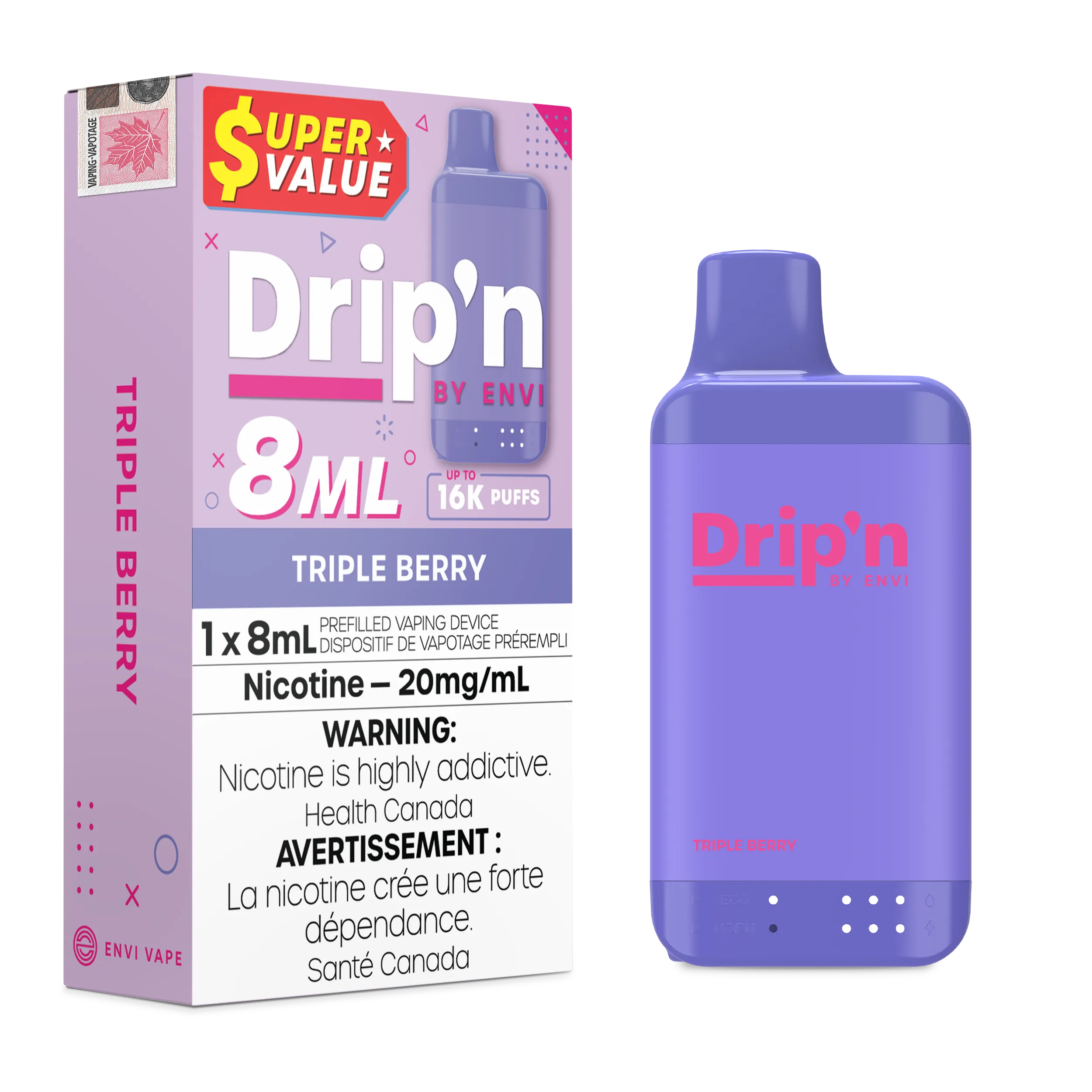 Triple Berry Drip'n by Envi 8ml - Disposable 16K by DRIP'N