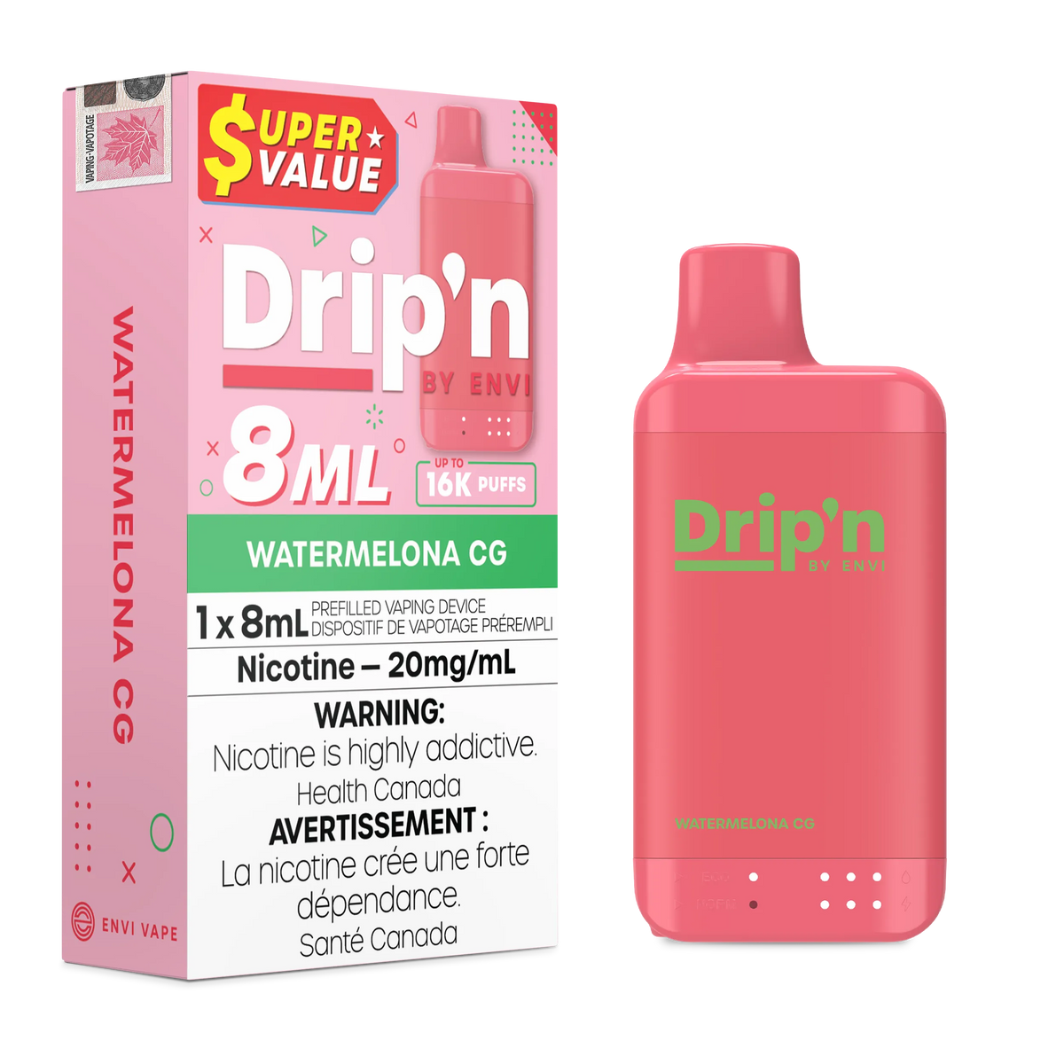 Watermelon CG Drip'n by Envi 8ml - Disposable 16K by DRIP'N