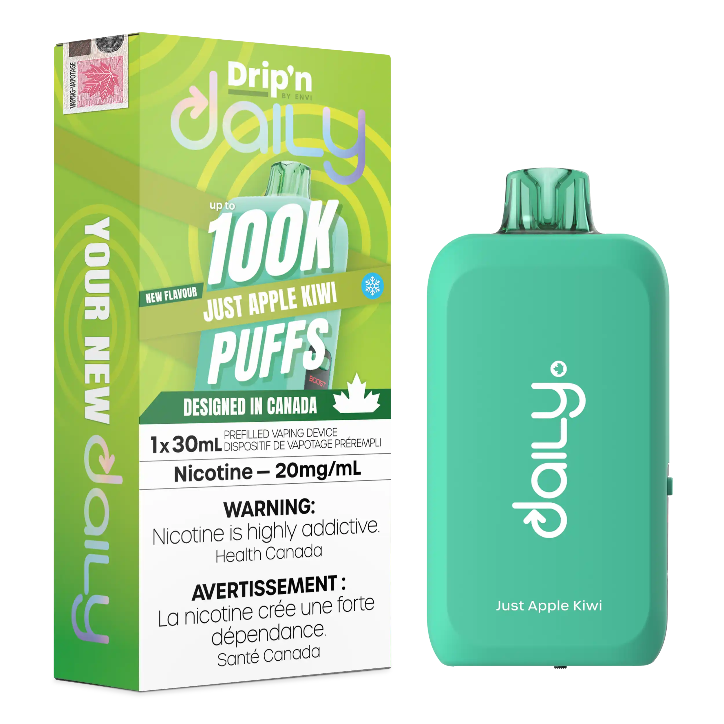 Just Apple Kiwi Drip'N Daily 30mL - Disposable Vape 100K