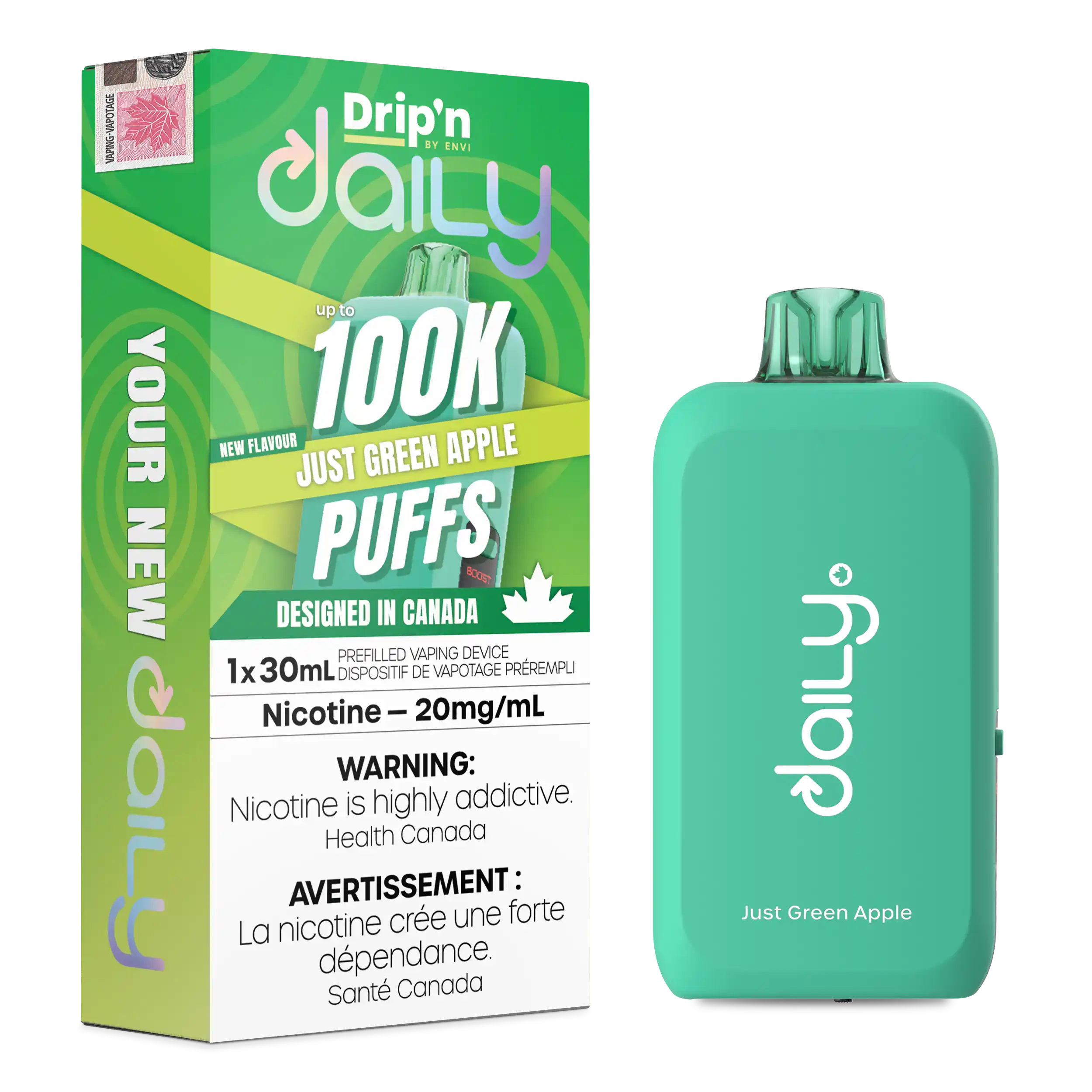 Just Green Apple Drip'N Daily 30mL - Disposable Vape 100K