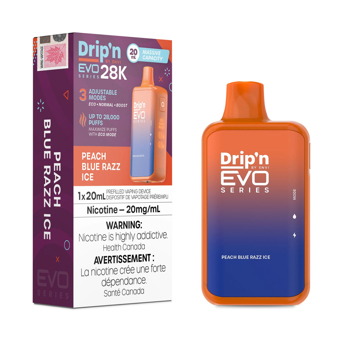 Peach Blue Razz Ice Drip'N Evo - Disposable 28K