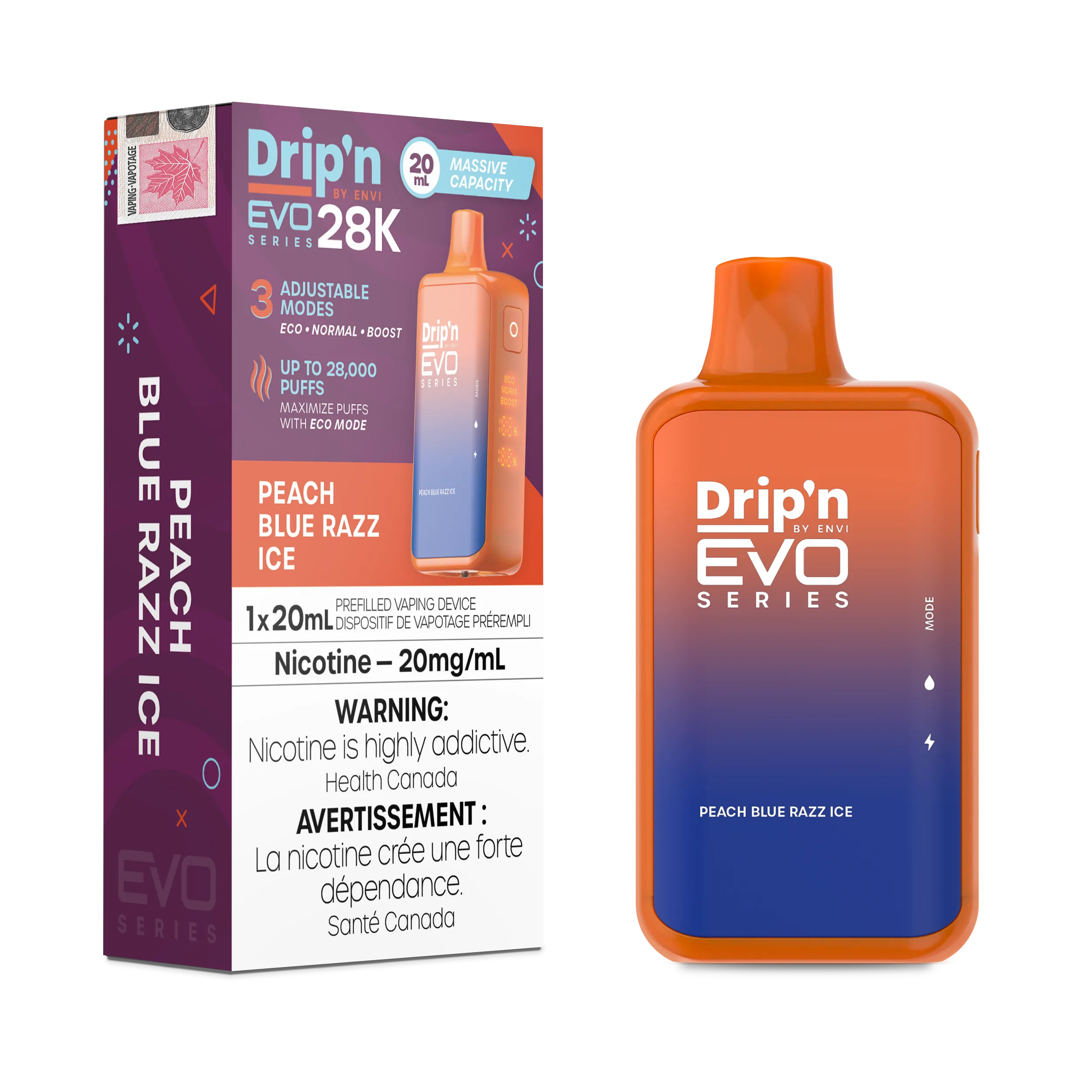 Peach Blue Razz Ice Drip'N Evo - Disposable 28K