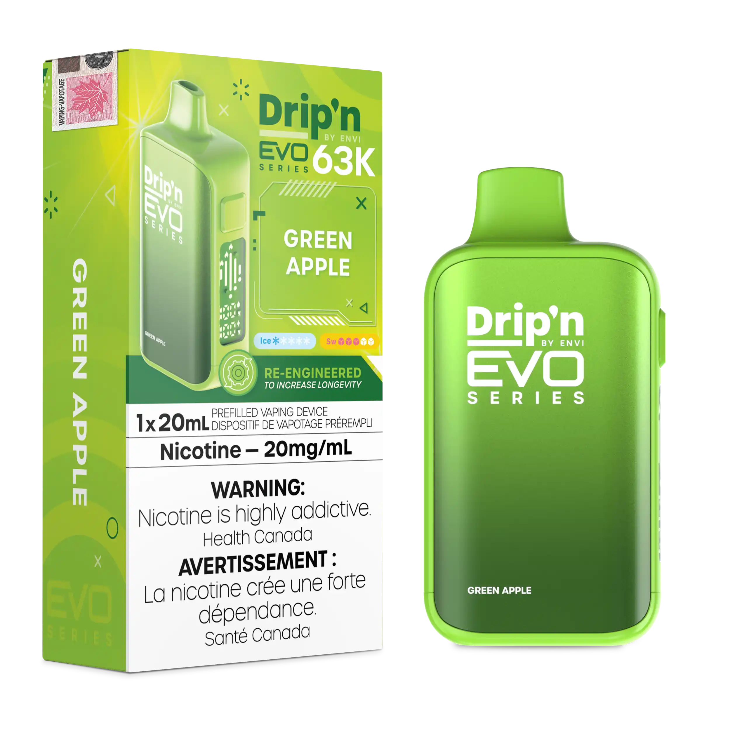 Green Apple Drip'n by Envi EVO 63K - Disposable Vape
