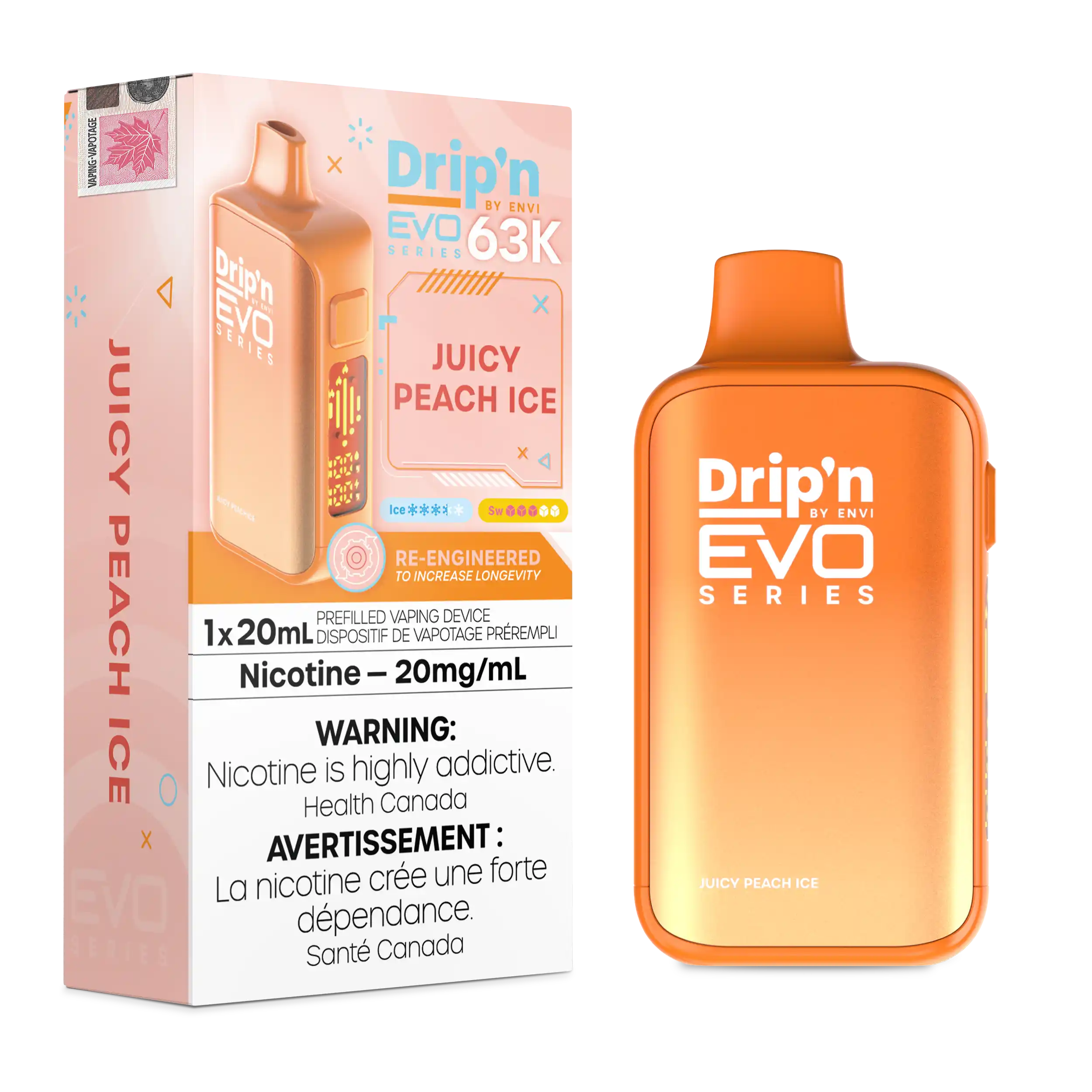 Juicy Peach Ice Drip'n by Envi EVO 63K - Disposable Vape