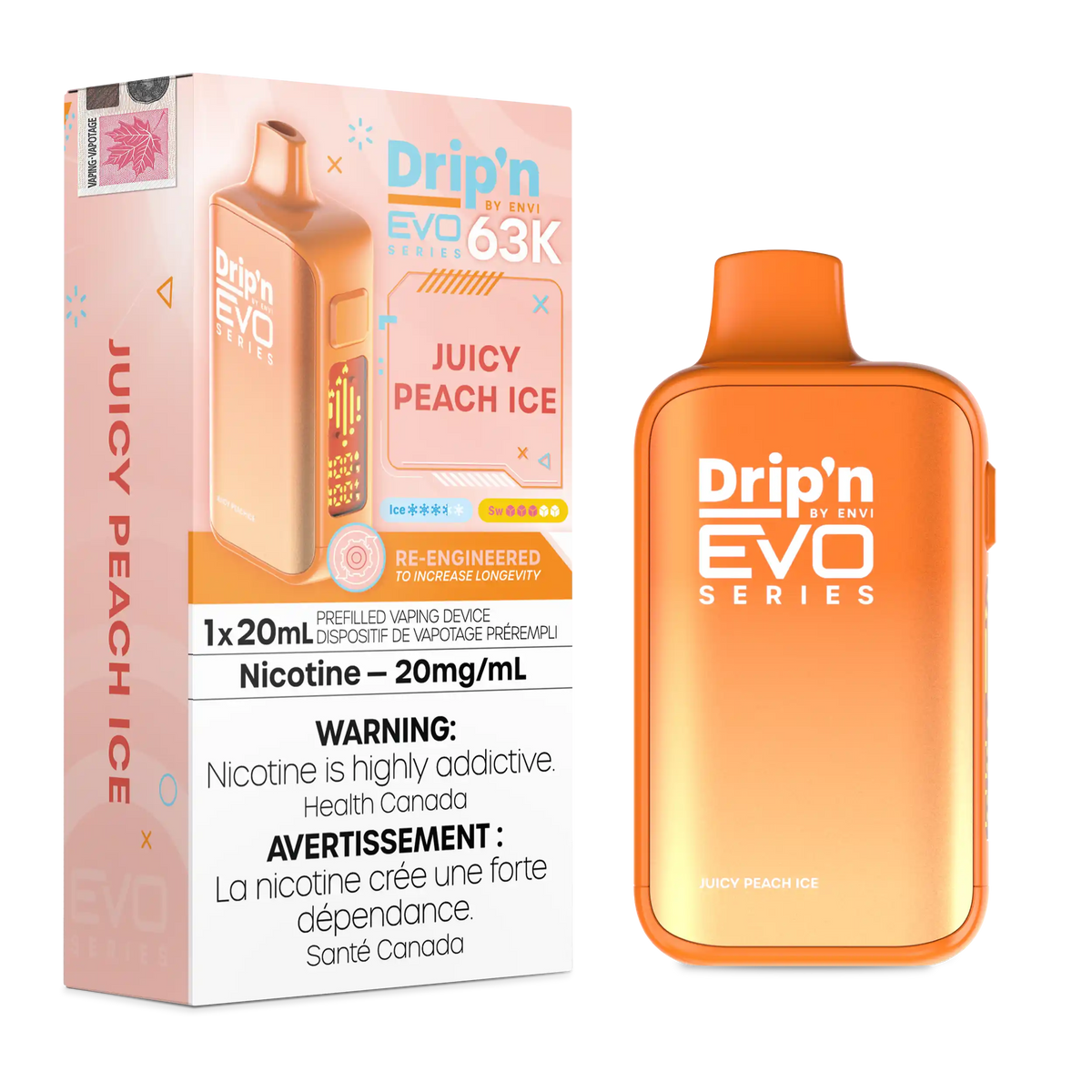 Juicy Peach Ice Drip'n by Envi EVO 63K - Disposable Vape by DRIP'N — view 2