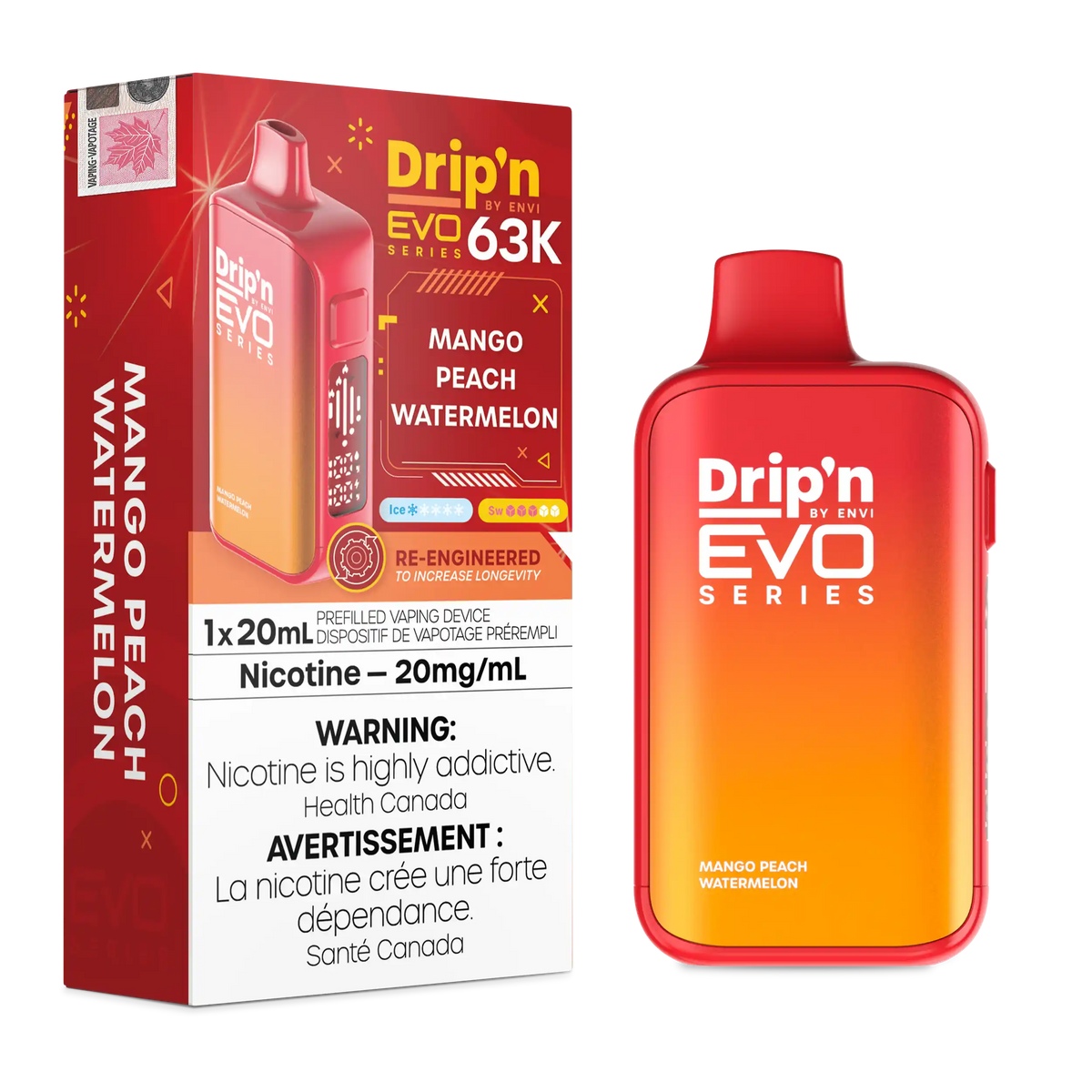 Mango Peach Watermelon Drip'n by Envi EVO 63K - Disposable Vape by DRIP'N — view 2