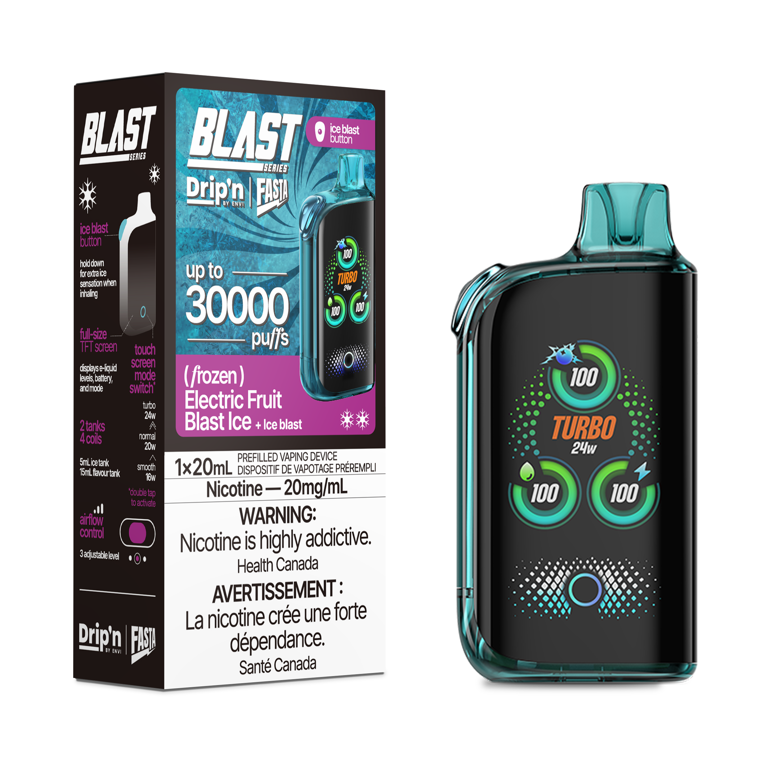 Drip'n Fasta Blast - Disposable E-Cig (PROVINCIAL) (30k Puffs) - Regular / Grape Ice / 20mg