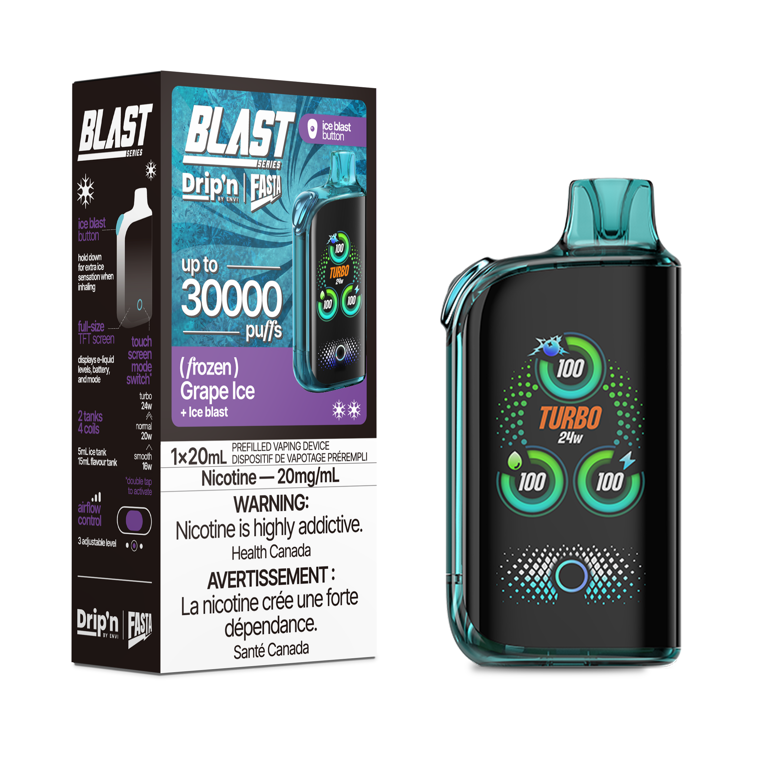 Drip'n Fasta Blast - Disposable E-Cig (PROVINCIAL) (30k Puffs) - Regular / Mint Ice / 20mg