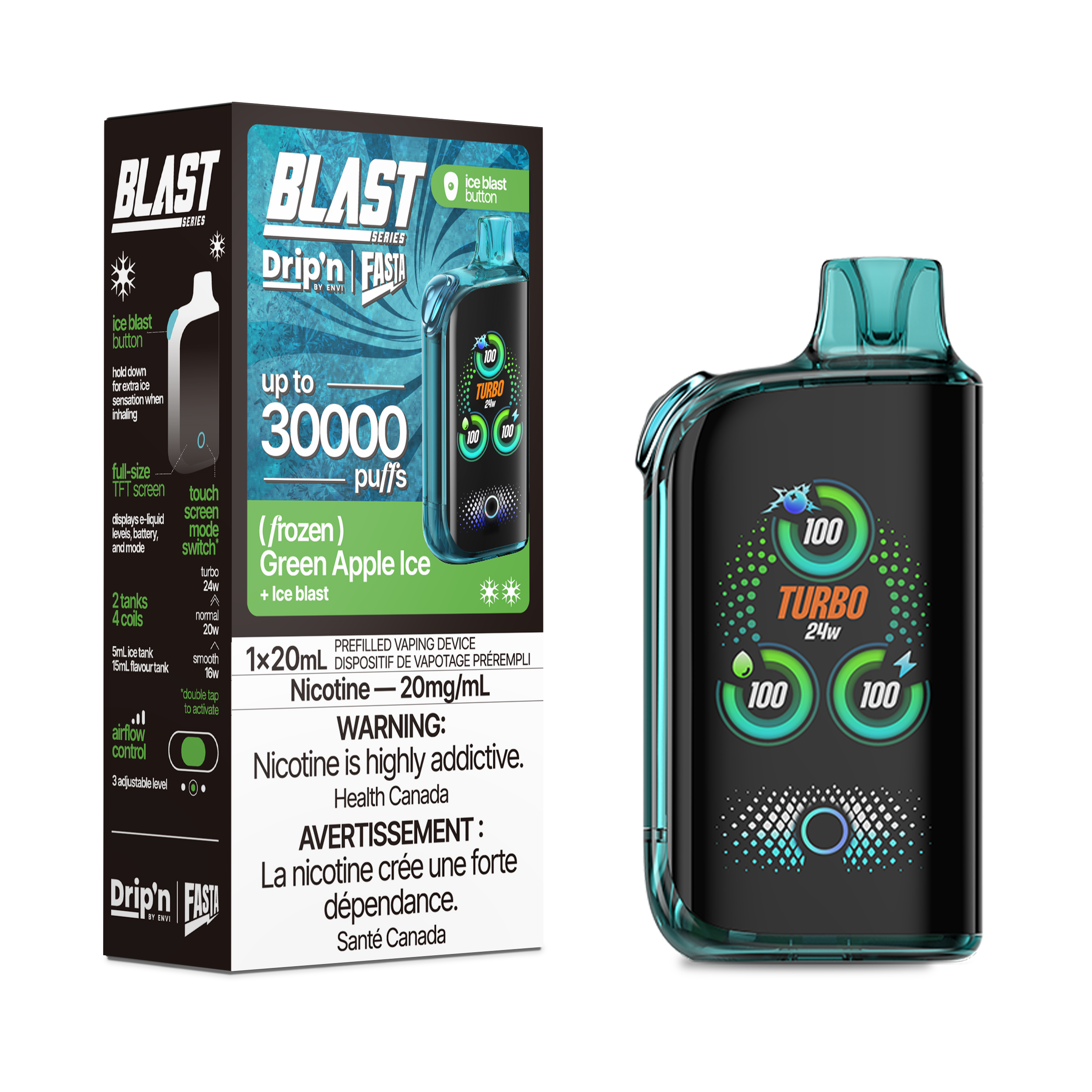 Drip'n Fasta Blast - Disposable E-Cig (PROVINCIAL) (30k Puffs) - Regular / Snazzy S Storm Ice / 20mg