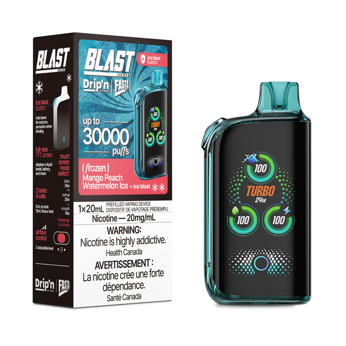 Drip'n Fasta Blast - Disposable E-Cig (PROVINCIAL) (30k Puffs) - Regular / Spearmint Blast / 20mg