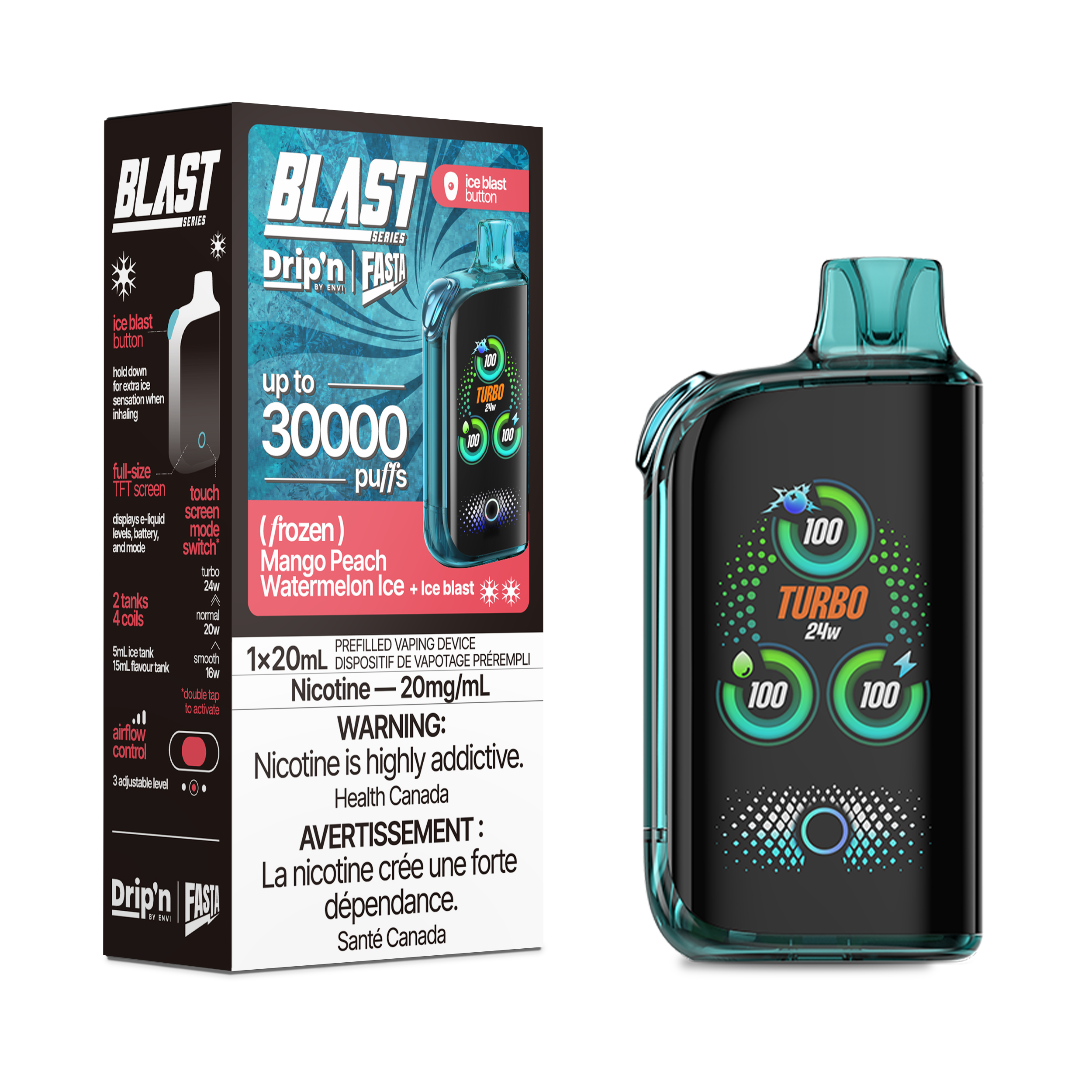 Drip'n Fasta Blast - Disposable E-Cig (PROVINCIAL) (30k Puffs) - Regular / Spearmint Blast / 20mg