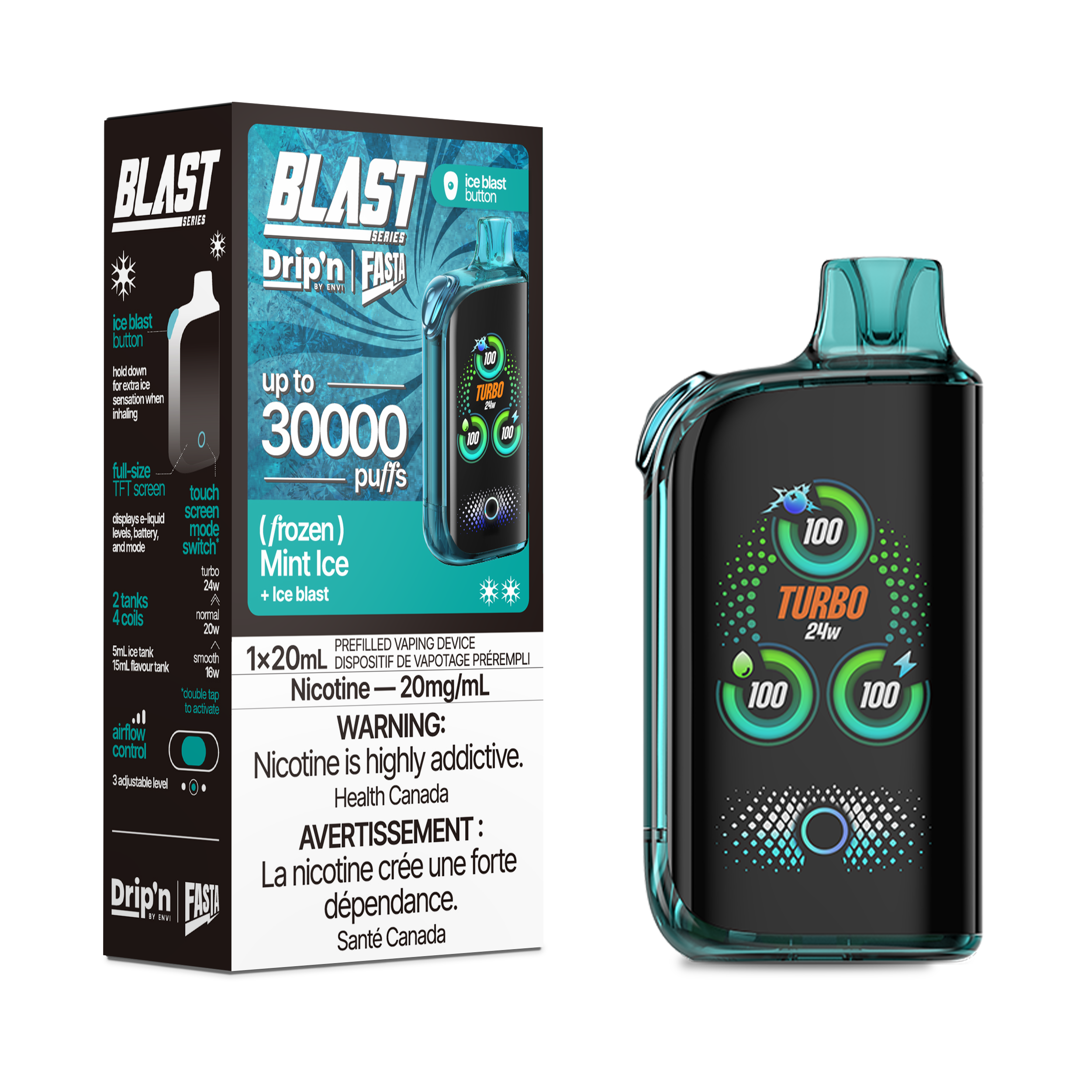 Drip'n Fasta Blast - Disposable E-Cig (PROVINCIAL) (30k Puffs) - Sour / Grape Ice / 20mg