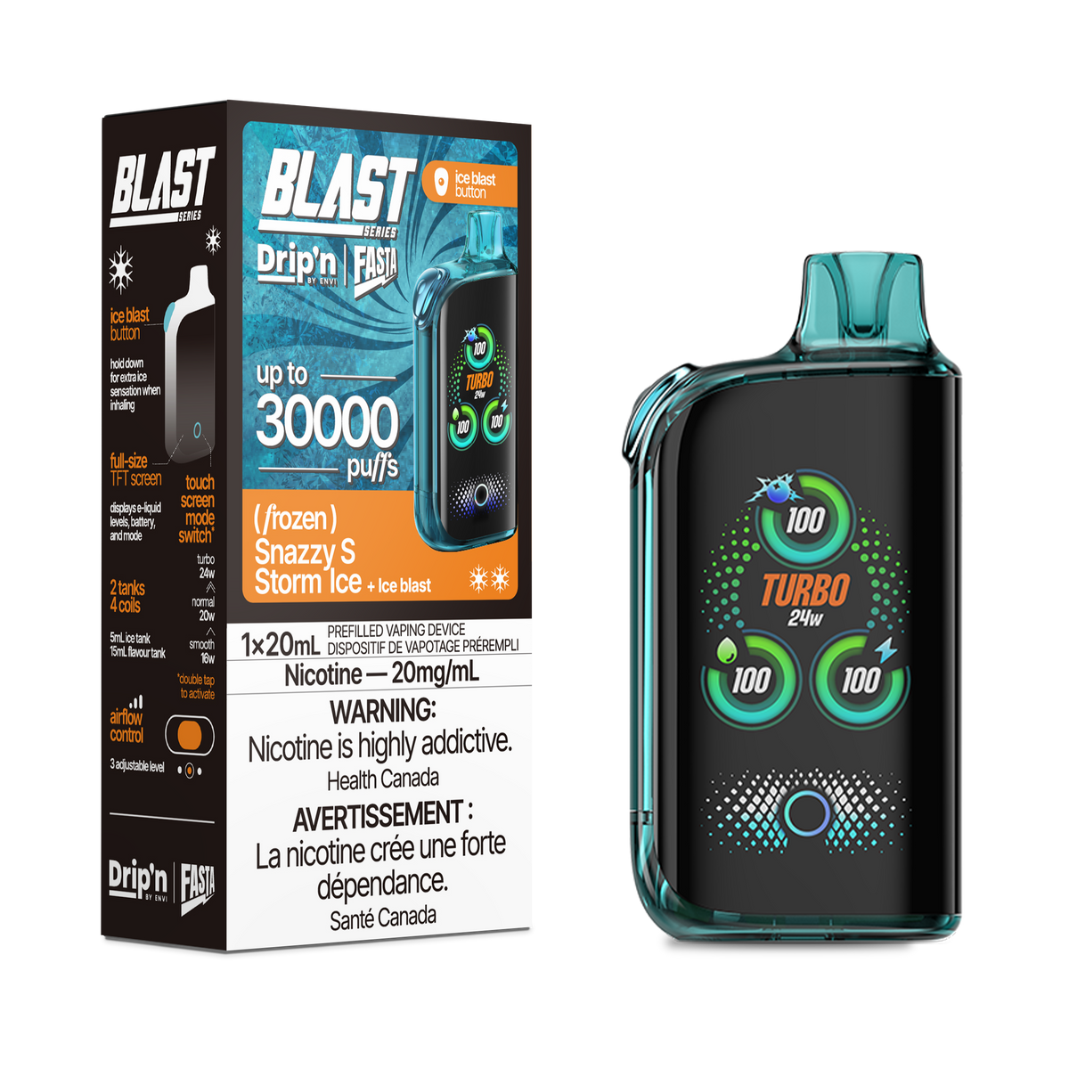 Drip'n Fasta Blast - Disposable E-Cig (PROVINCIAL) (30k Puffs) - Sour / Watermelon Ice / 20mg