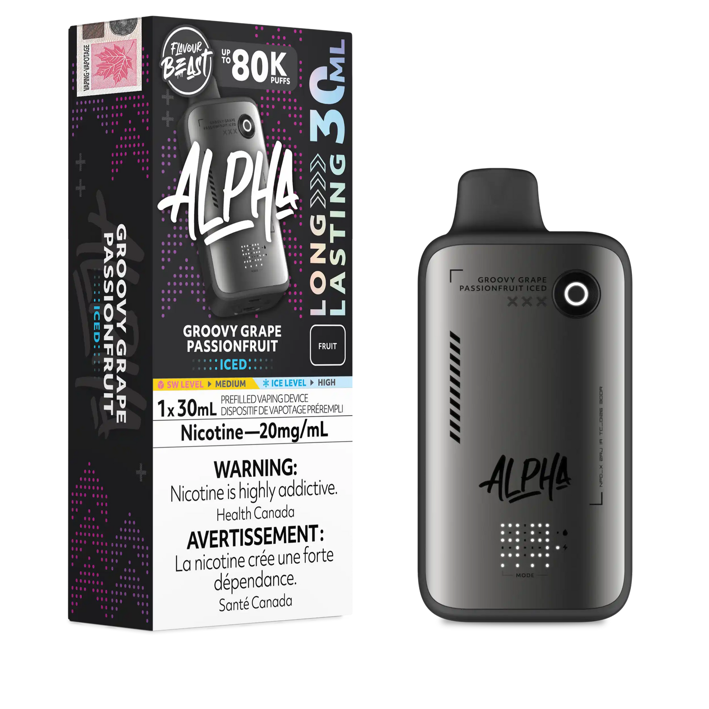 Groovy Grape Passionfruit Iced Flavour Beast Alpha - Disposable Vape 80K