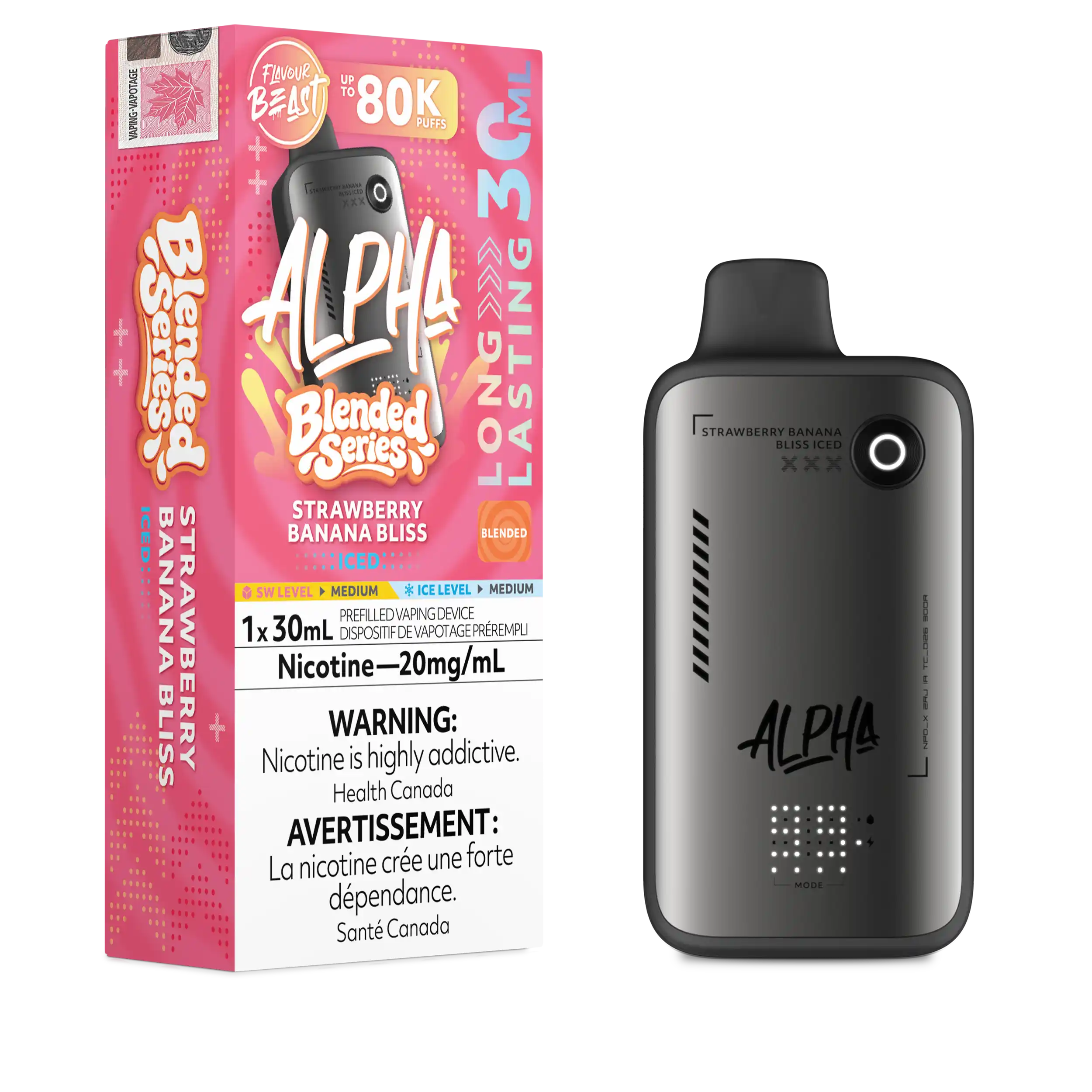 Strawberry Banana Bliss Iced Flavour Beast Alpha - Disposable Vape 80K