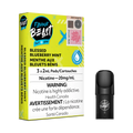 Flavour Beast Flow Pods in Blessed Blueberry Mint Iced, a yellow and white box with a black pod.